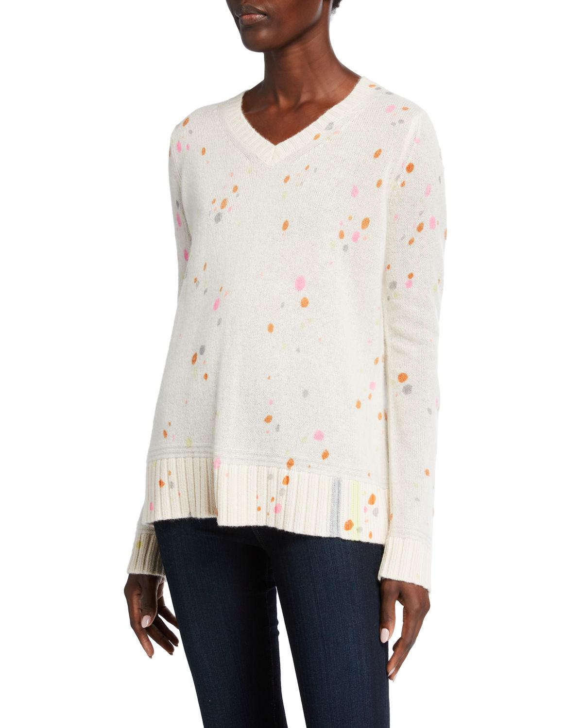 Lisa Todd Plus Size Spin Art V-neck Cashmere Speckle Sweater in Natural