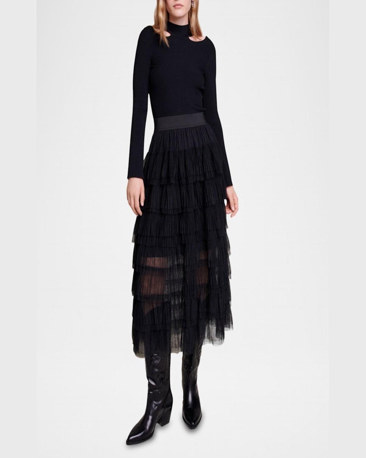 Layered tulle ruffle midi skirt online