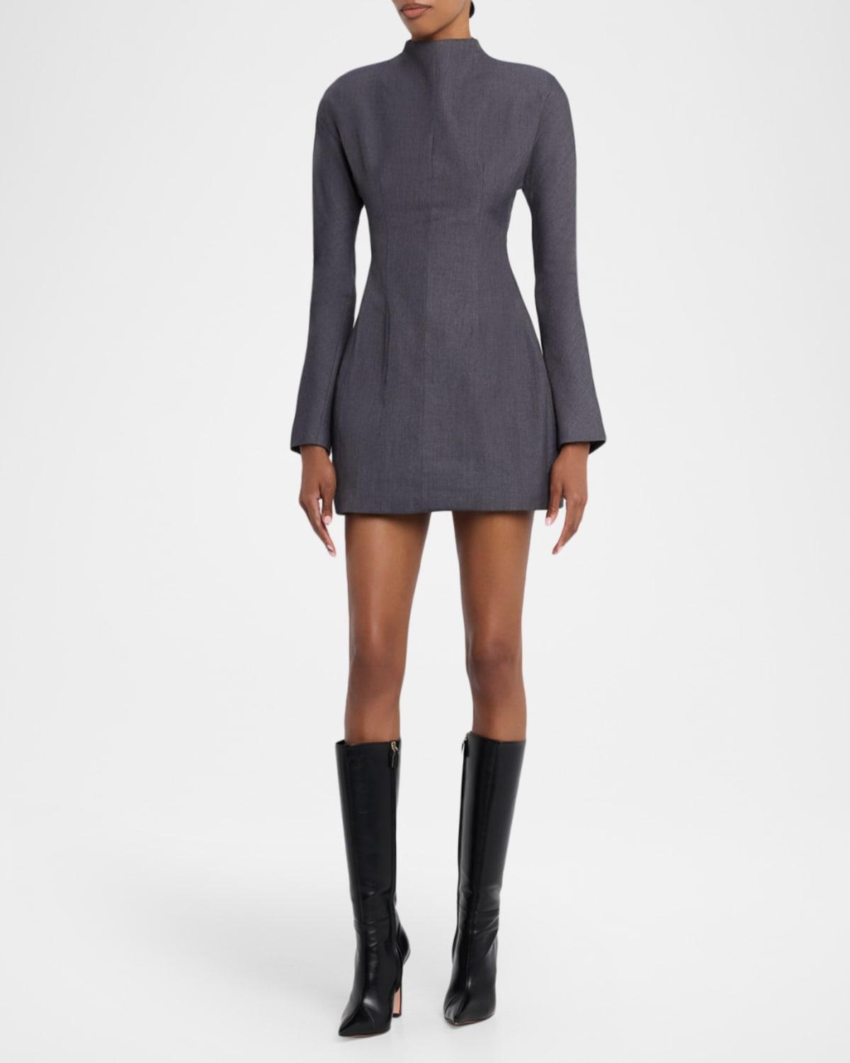 aexae contoured turtleneck mini dress AEXAE - Wool Contoured Turtleneck Long Sleeve Mini Dress