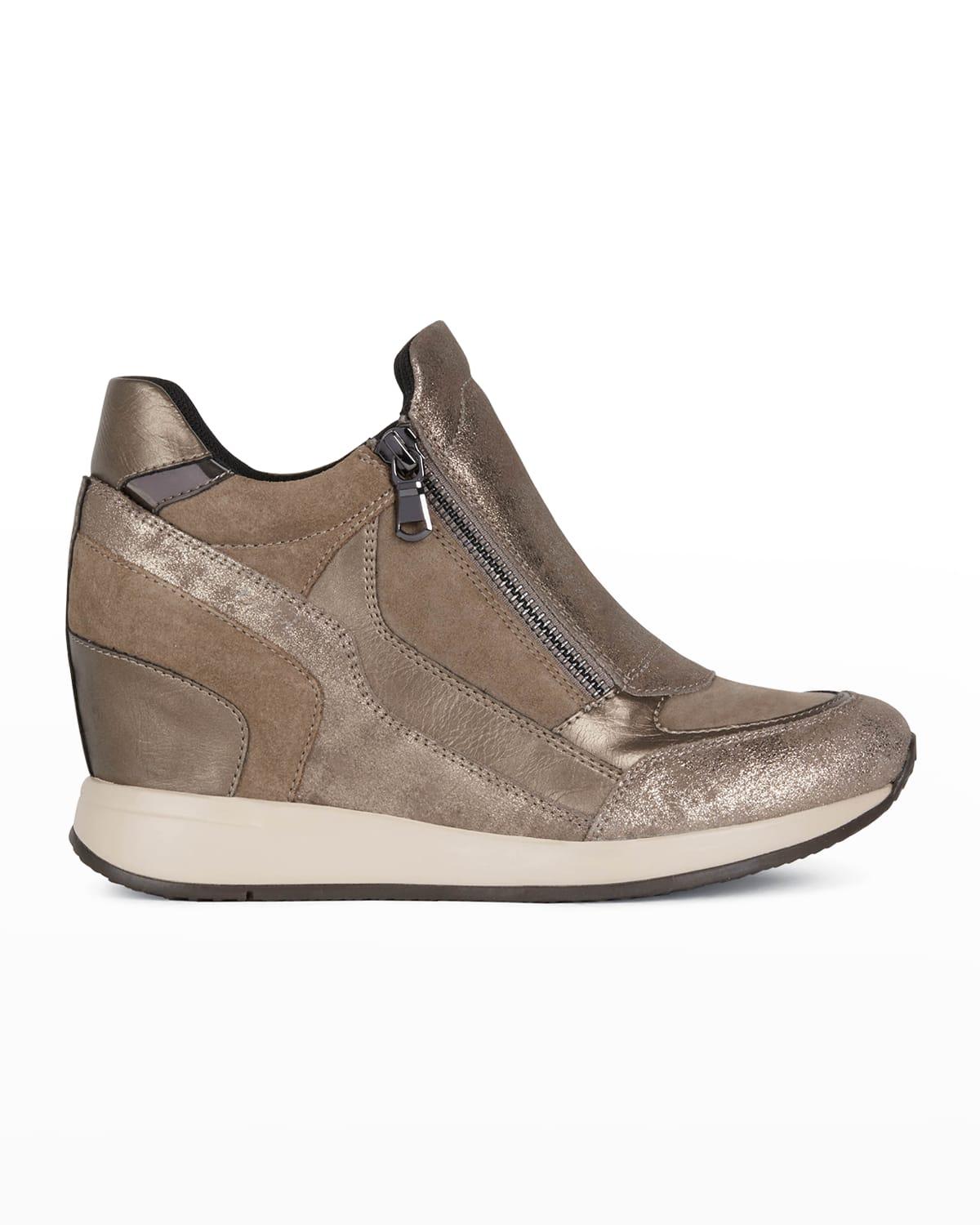 Geox Nydame Metallic Zip Fashion Sneakers in Brown | Lyst