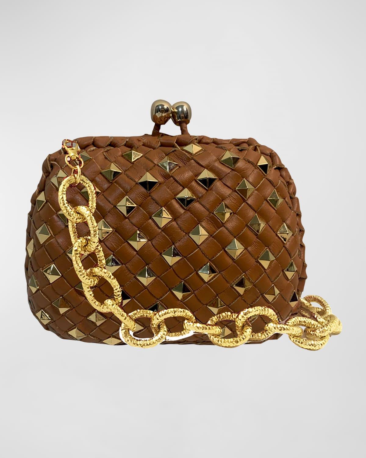Serpui Lolita Studded Woven Leather Shoulder Bag in Brown Lyst