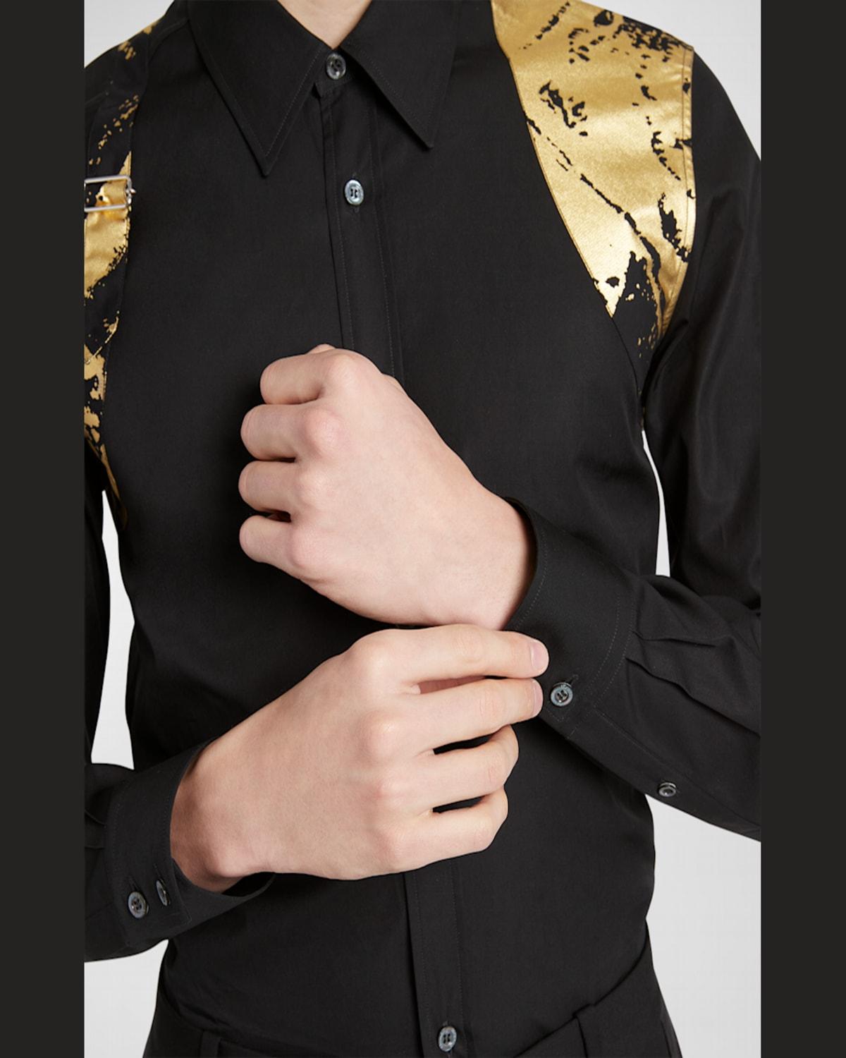 McQueen Dress Shirt With Metallic Folded-print Harness in McQueen Dress Shirt With Metallic Folded-print Harness in