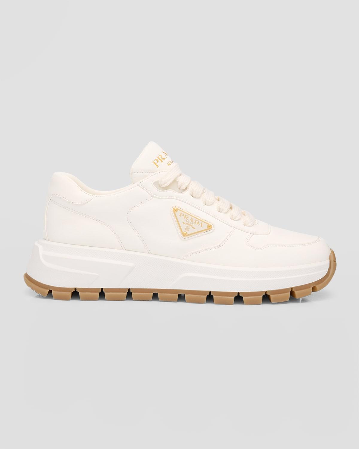 Prada Triangle Logo Lace-up Sneaker in White | Lyst