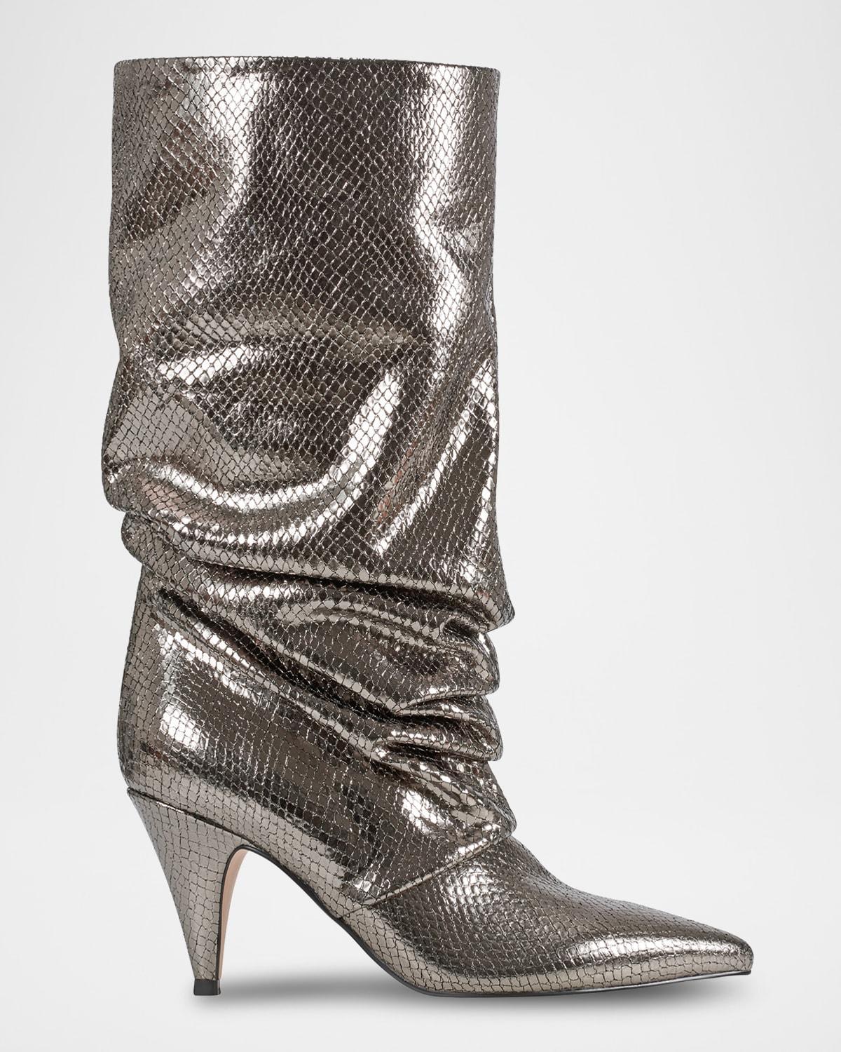 Marc Fisher Slouchy Metallic Kitten Heel Boots in Gray Lyst