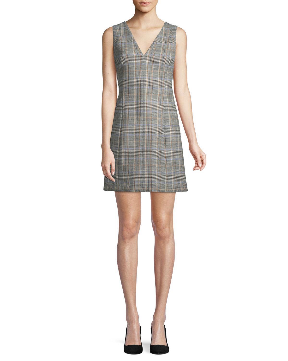 Theory Wool Easy V-neck Plaid Shift Dress in Gray - Save 73% - Lyst