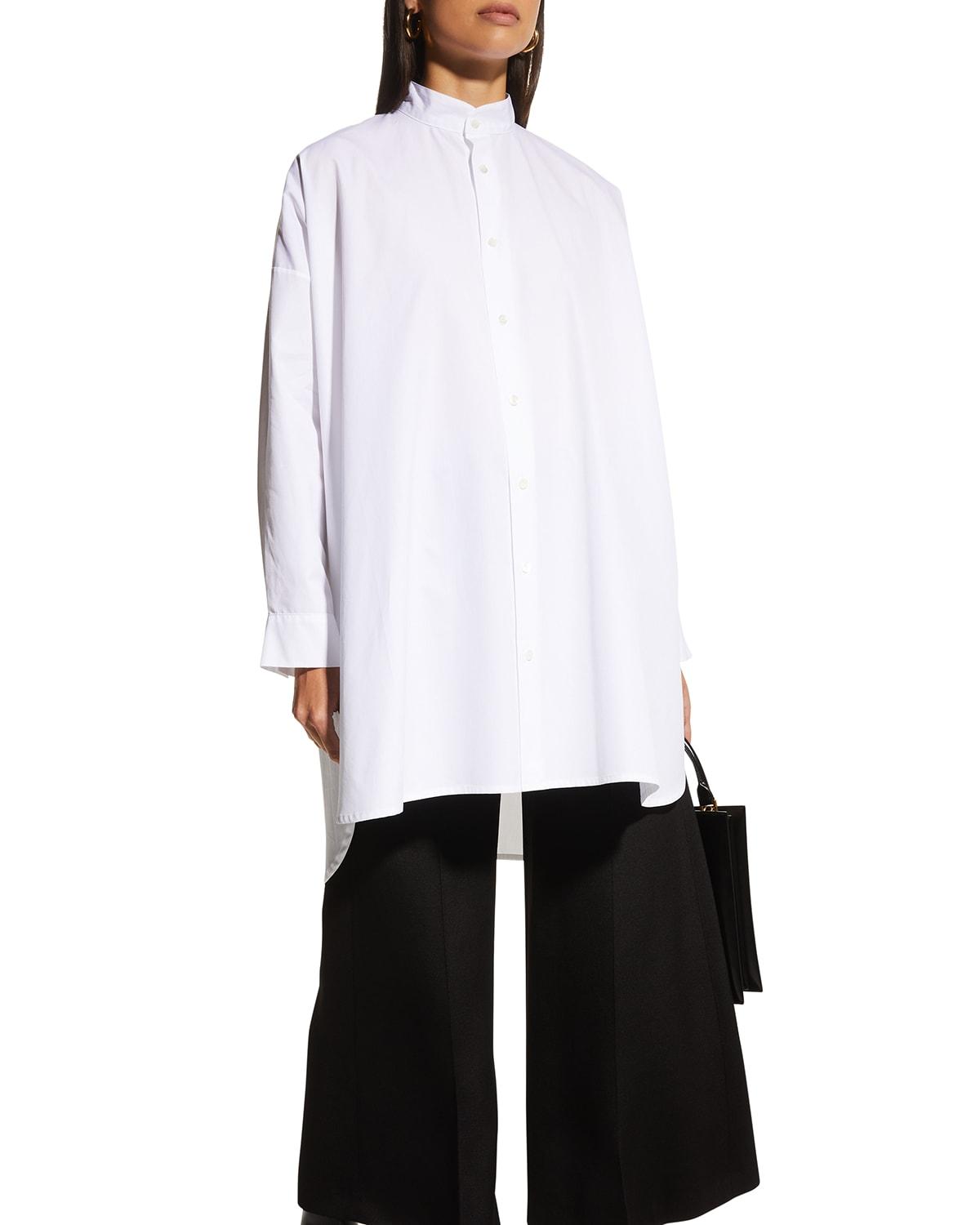 Eskandar Wide A-line Collarless Classic Shirt (long Plus Length) in White |  Lyst