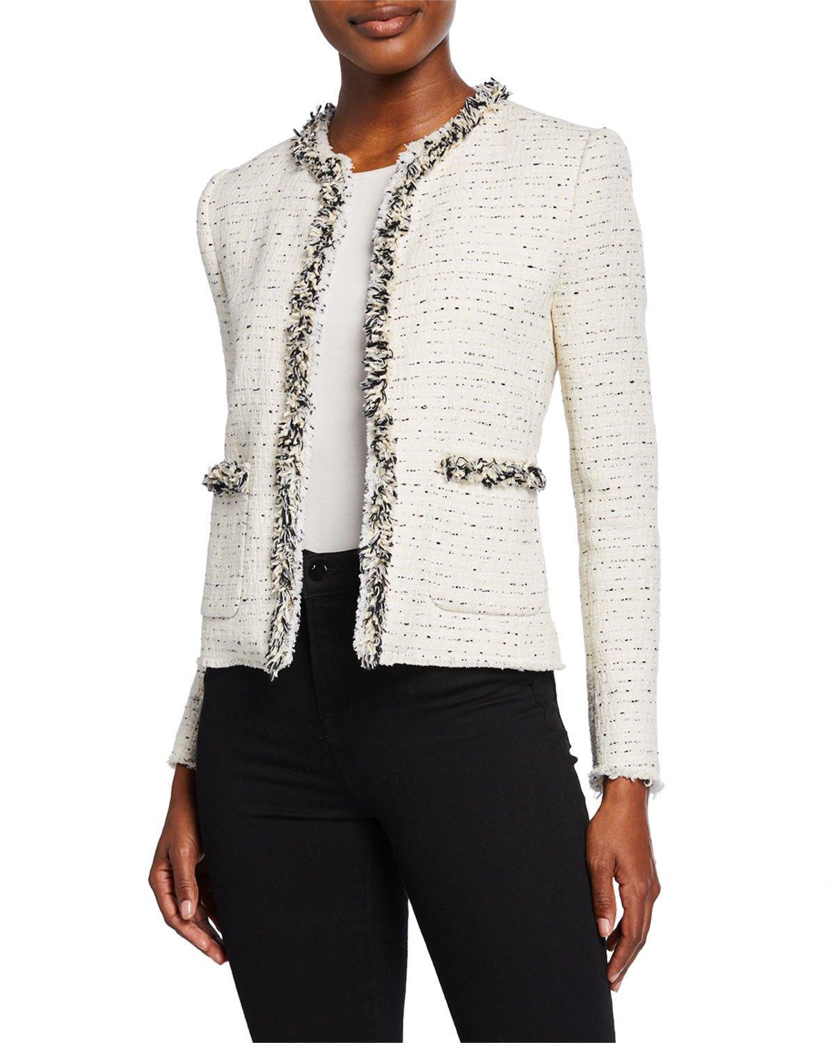 Cropped Tweed Blazer Jackets For Women Elegant Collarless Long