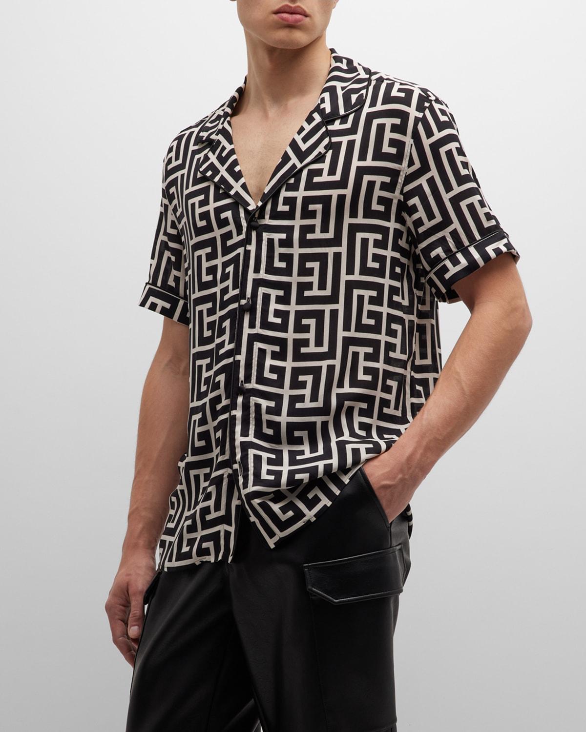 Balmain Macro Monogram Pajama Shirt in Black for Men | Lyst