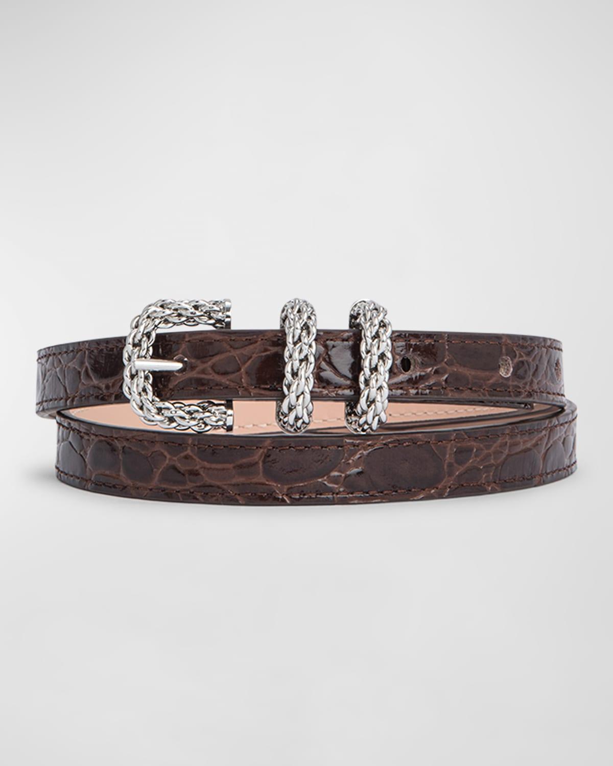 BY FAR Kat Croc embossed Leather Skinny Belt Lyst