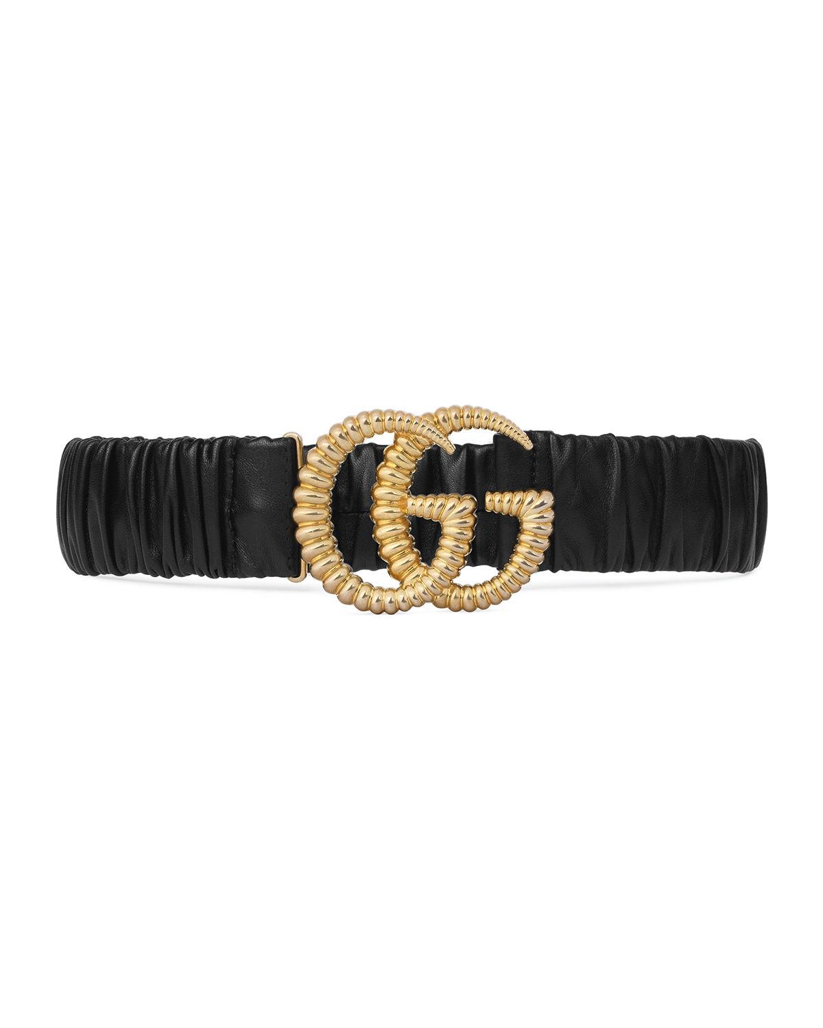 Gucci Elasticized Leather Belt W/ Torchon Double G Buckle in Black | Lyst
