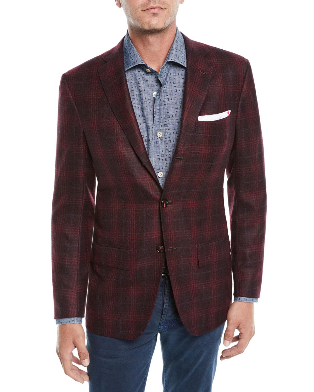 Kiton Men's Plaid Cashmere 3-button Sport Coat Jacket in Red for Men - Lyst