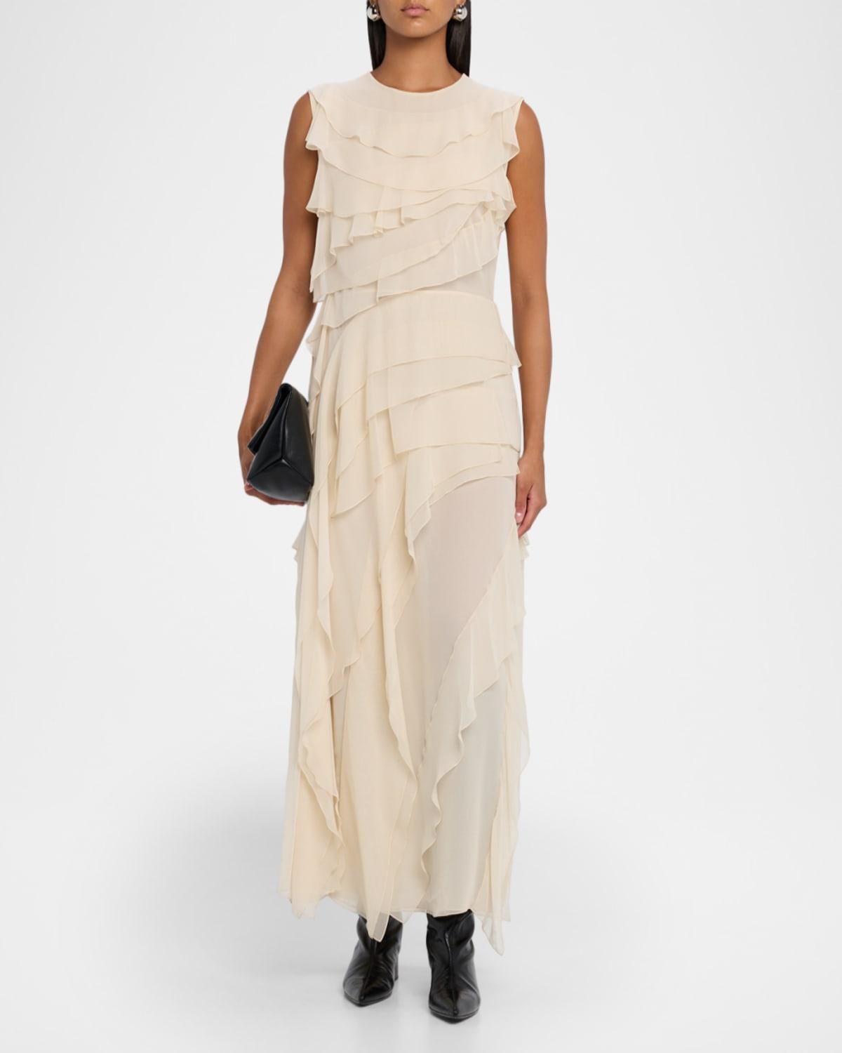gigi sleeveless long ruffle dress Altuzarra Gigi Sleeveless Ruffled Silk Maxi Dress in Natural