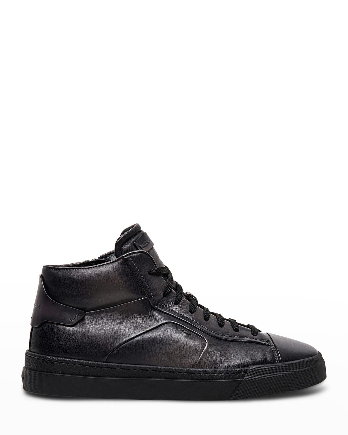 Santoni Gloria High-top Leather Zip Sneakers in Black for Men | Lyst