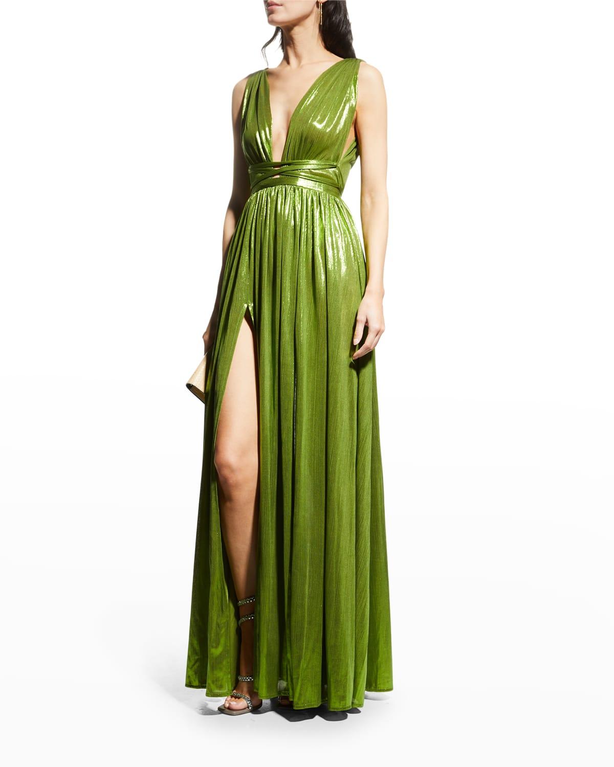 Bronx and Banco Romi Metallic Empire Gown in Green | Lyst