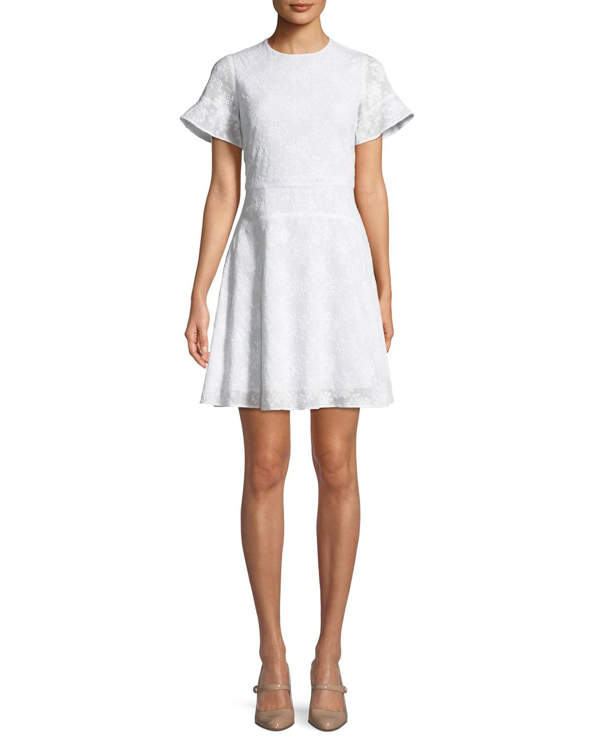 MICHAEL Michael Kors Floral-applique Puff-sleeve Mini Dress in White - Lyst