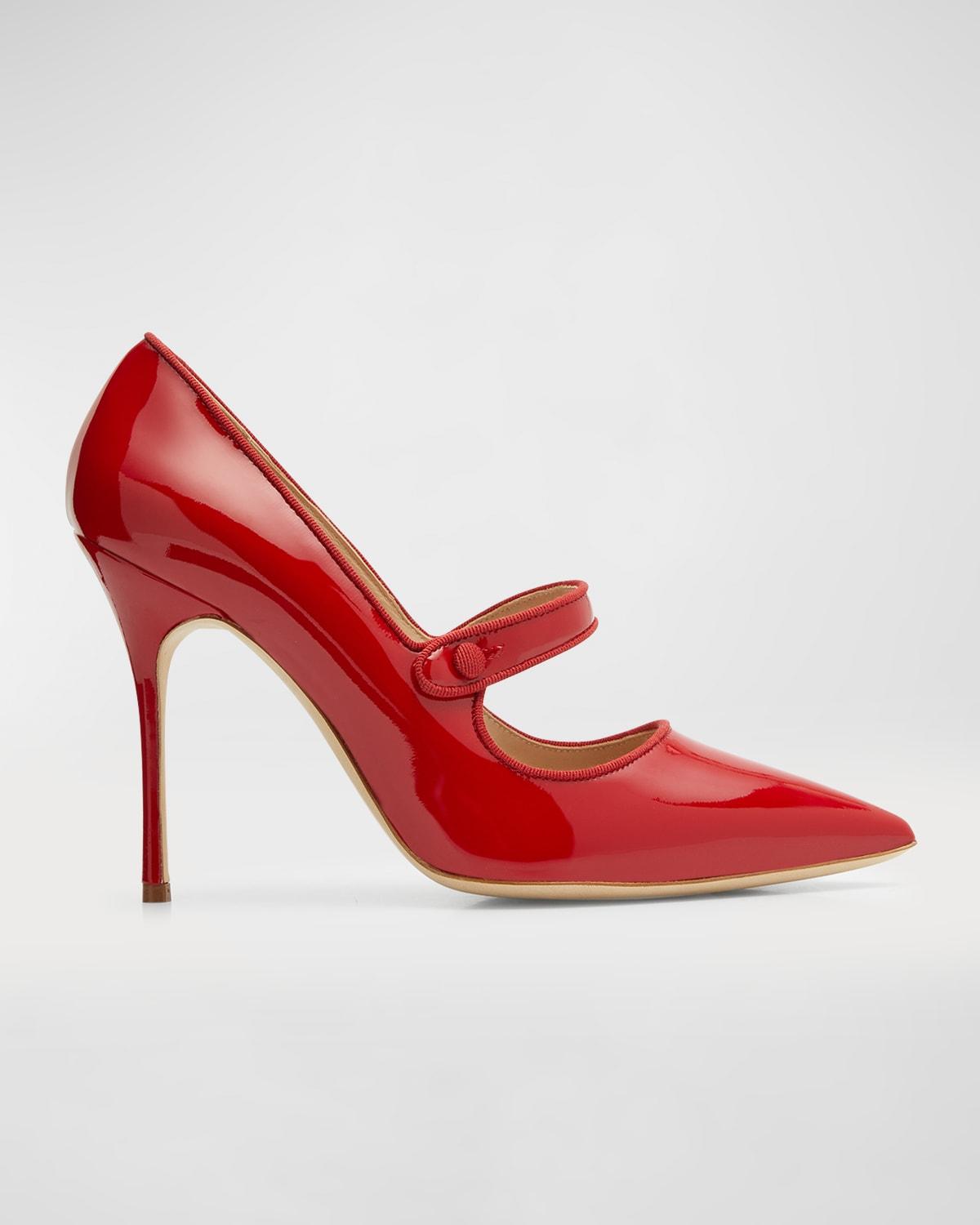 売り切り！MANOLO BLAHNIK バーガンディ ハイヒール MANOLO BLAHNIK Campari Bridal 90 grosgrain-trimmed satin Mary Jane