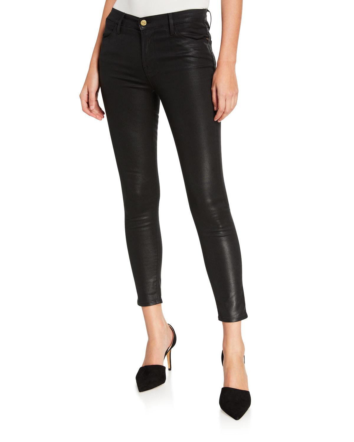 FRAME Denim Le High Skinny Coated Jeans in Black Lyst