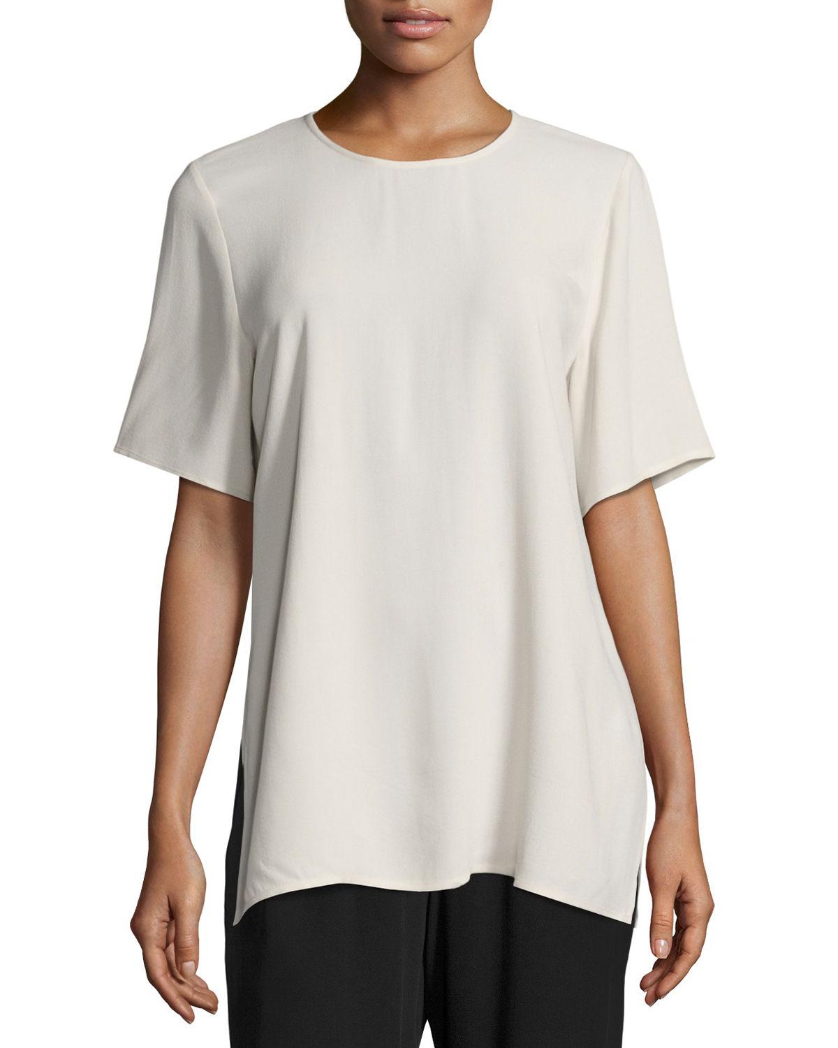 Eileen Fisher Shortsleeve Silk Box Top in White Lyst