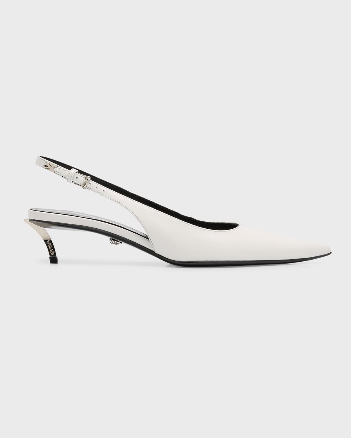 White leather kitten outlet heel pumps