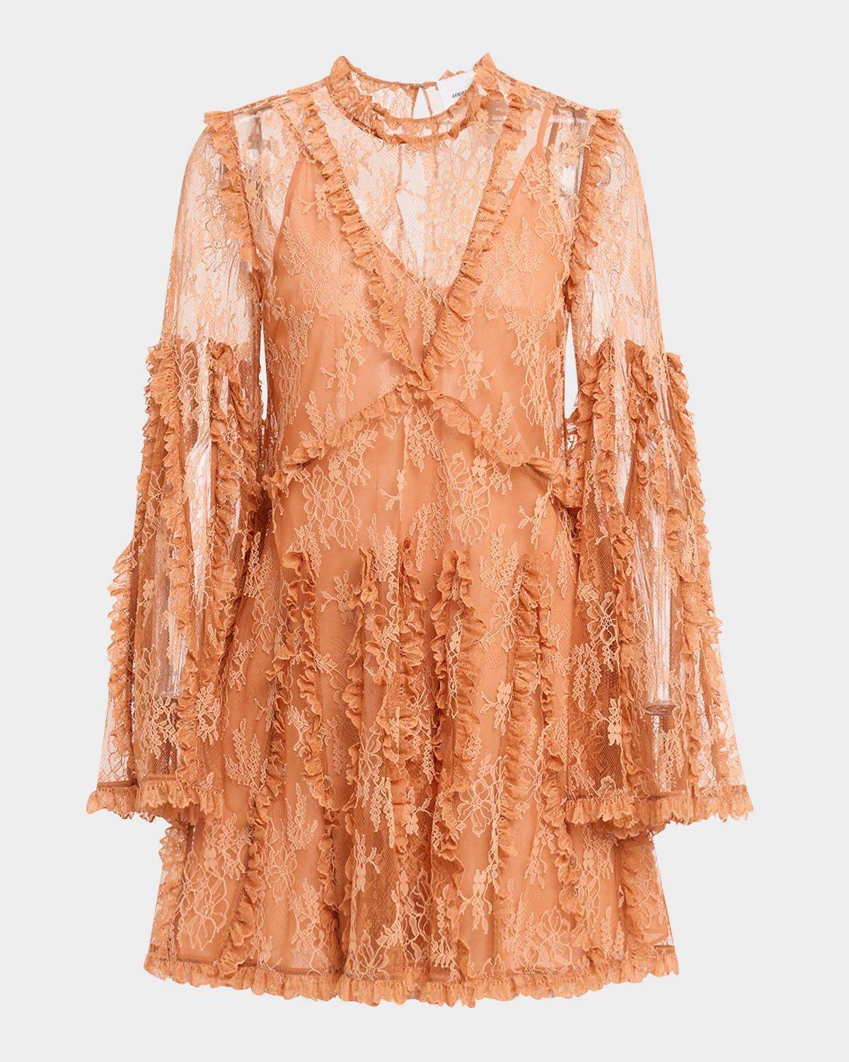 AKNVAS Dorian Long-Sleeve Lace Dress in Orange | Lyst