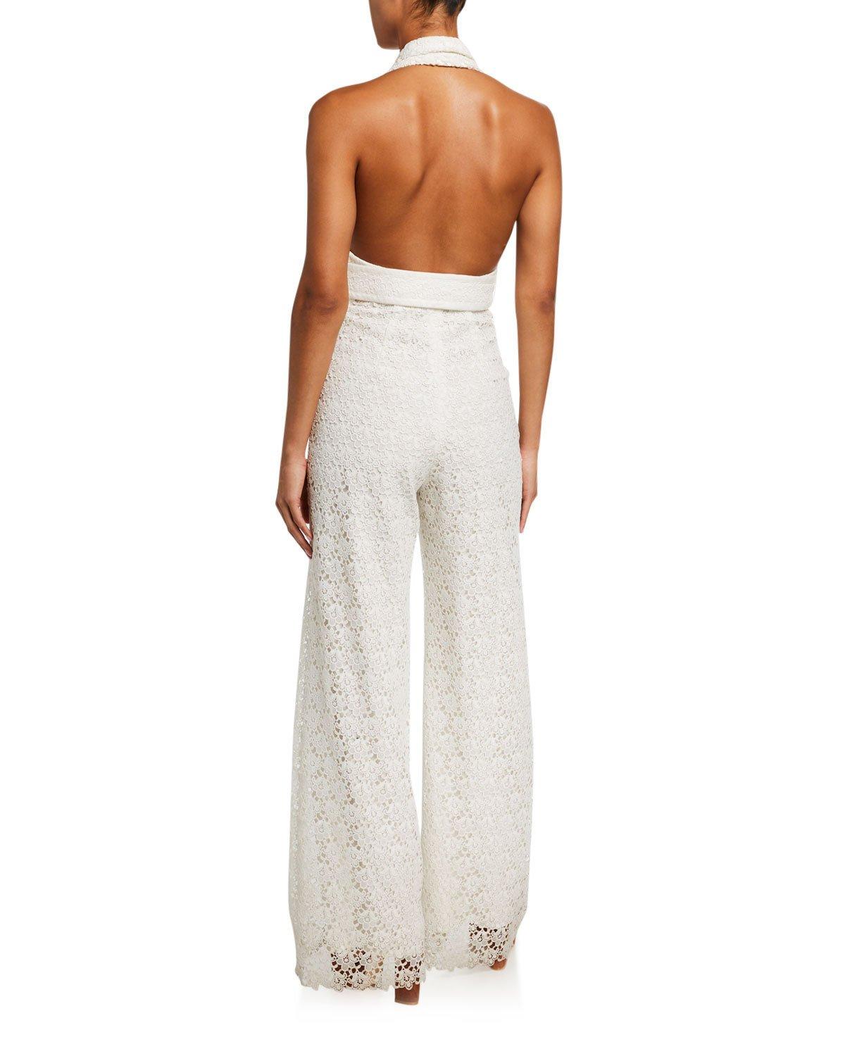 lotus threads beaded neckline lace jumpsuit