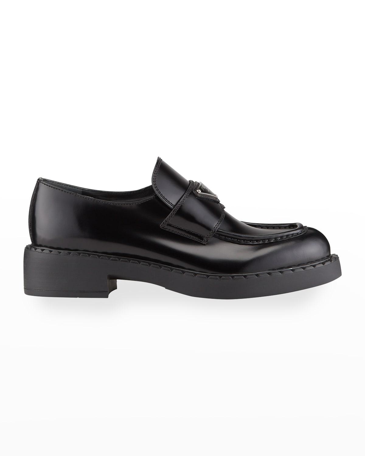Prada Leather Triangle Logo Loafers in Black Lyst