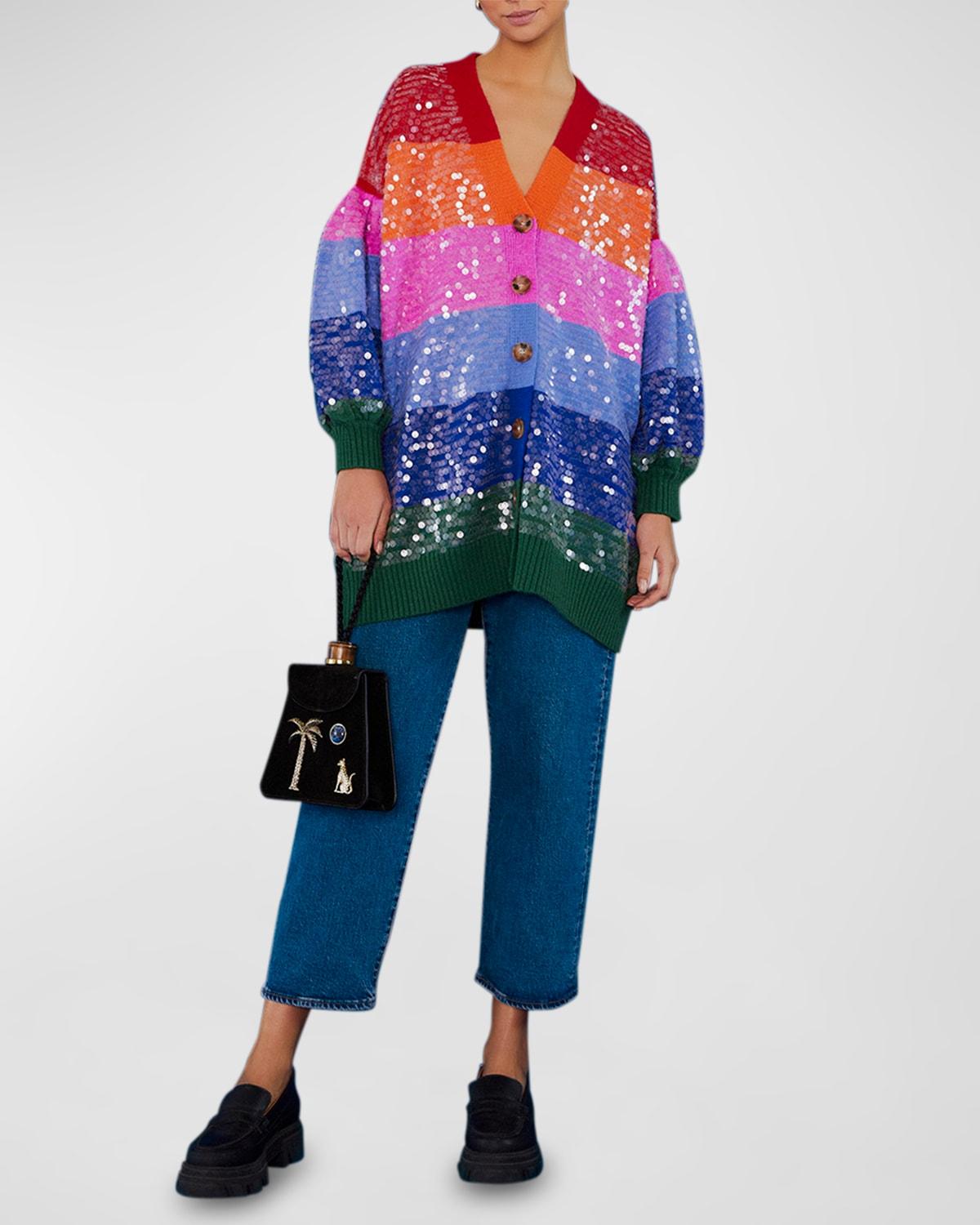 FARM Rio Rainbow Stripes Sequined Cardigan in Blue Lyst