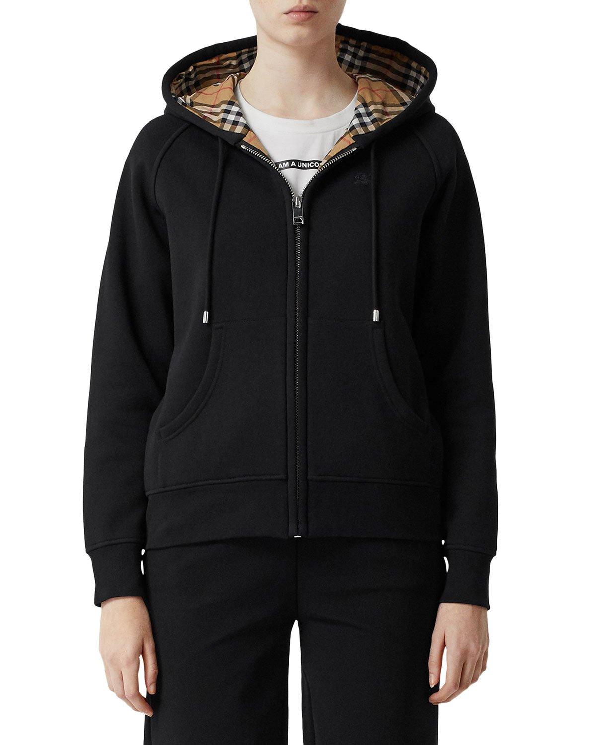 burberry vintage check detail jersey hooded top