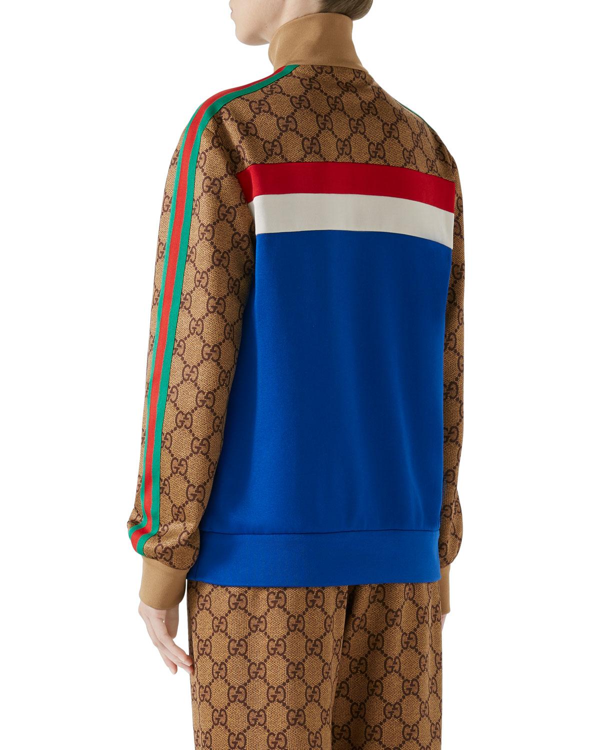 Gucci Cotton GG Technical Zipup Track Jacket in Blue Pattern (Blue