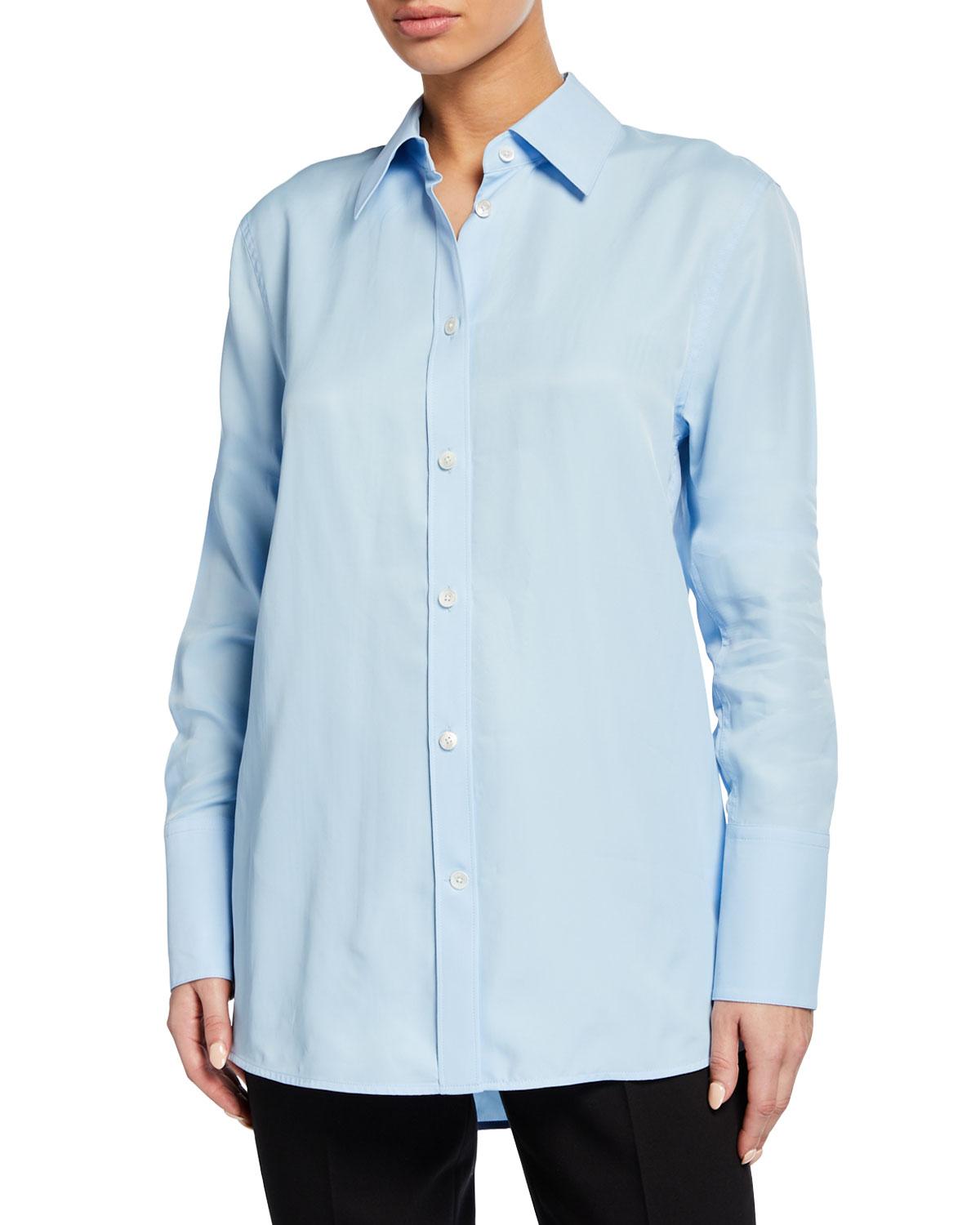 Helmut Lang Button-down Long-sleeve Viscose Shirt in Natural - Lyst