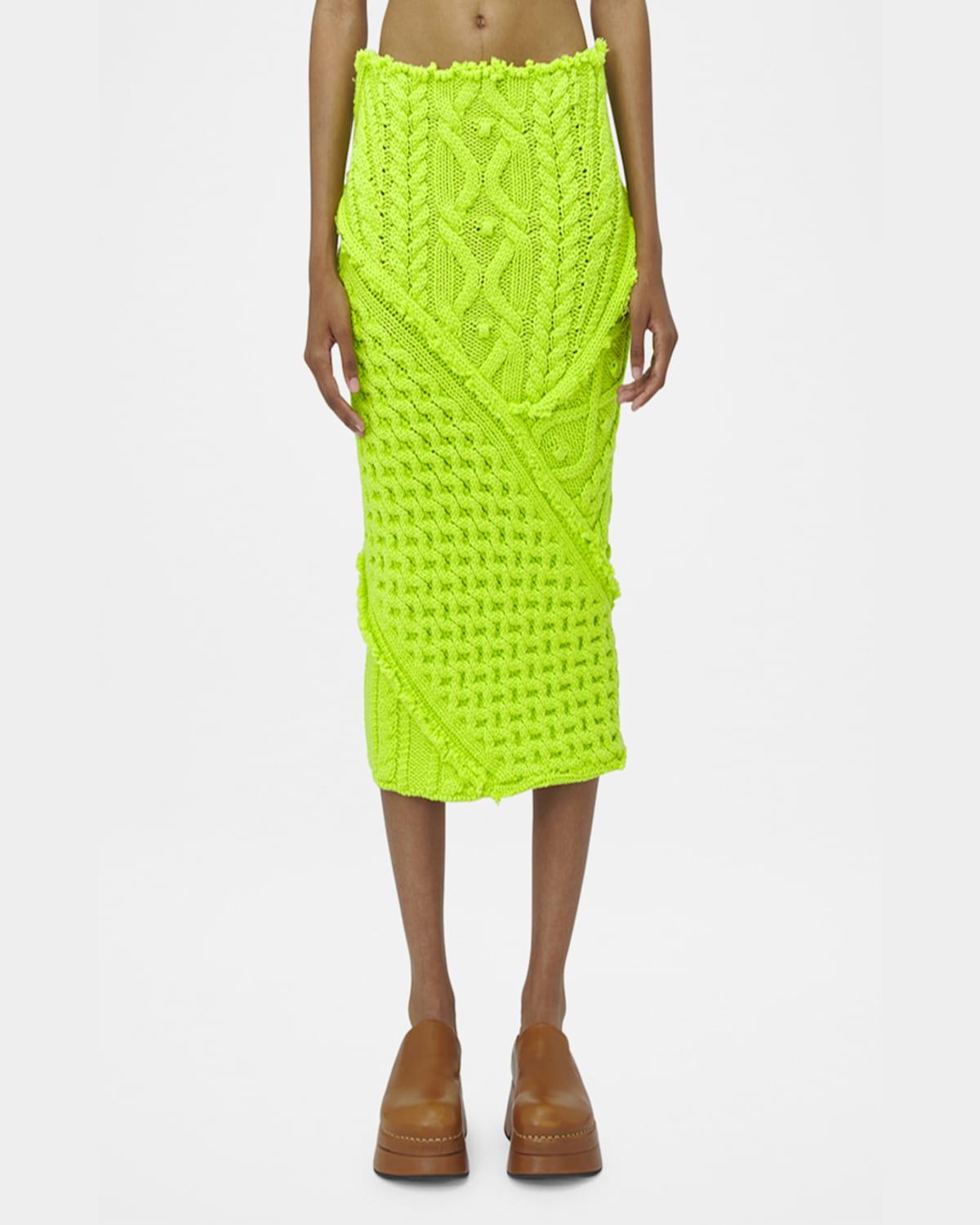 McQueen Wool-Cashmere Cable-Knit Midi Skirt in Green | Lyst