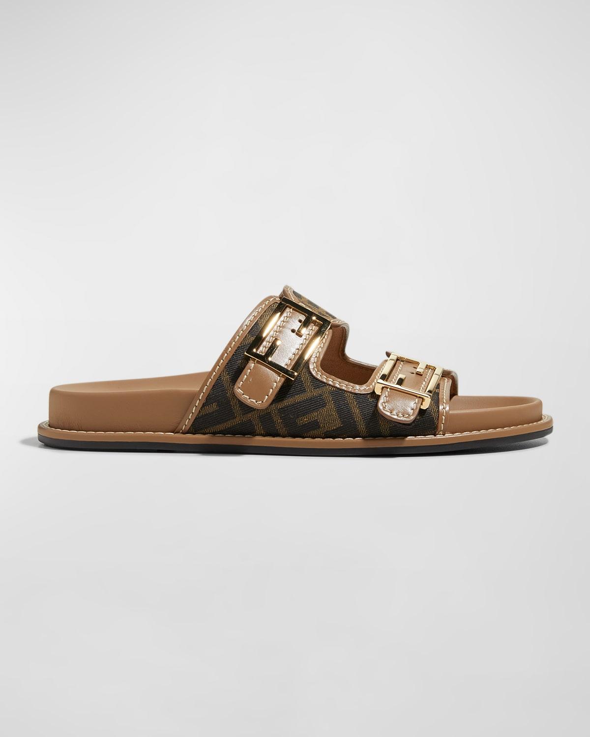 Fendi Feel Busbet Baguette Dual Strap Slide Sandal in Brown | Lyst