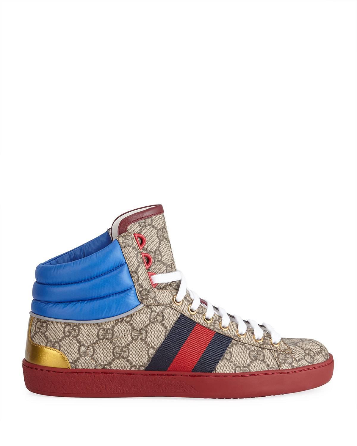 Gucci Canvas Men's Ace GG High-top Sneakers in Brown for Men - Lyst
