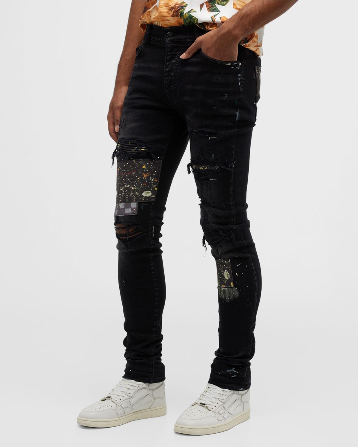 Amiri Paint Splatter Skinny Jeans W/ Check Insert in Black for Men Lyst