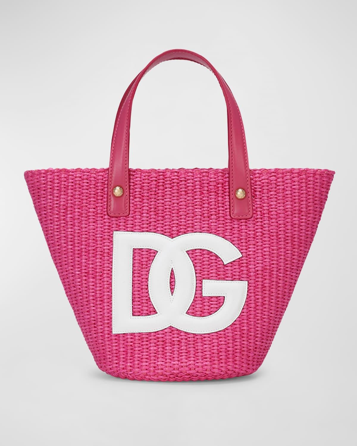 Dolce & Gabbana Kid's Dg Logo Straw Tote Bag in Pink | Lyst