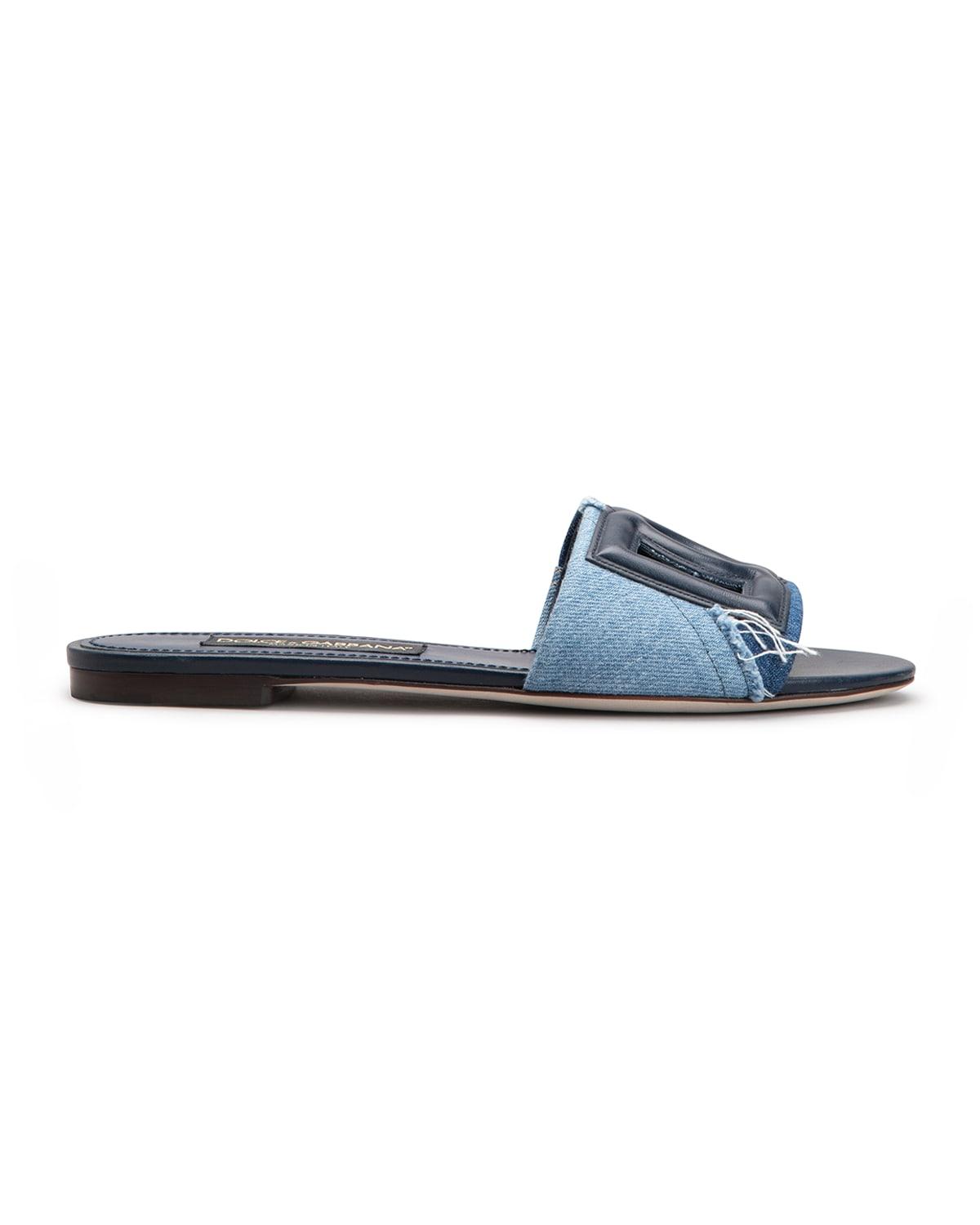 Dolce & Gabbana Cutout Dg Denim Flat Sandals in Blue | Lyst