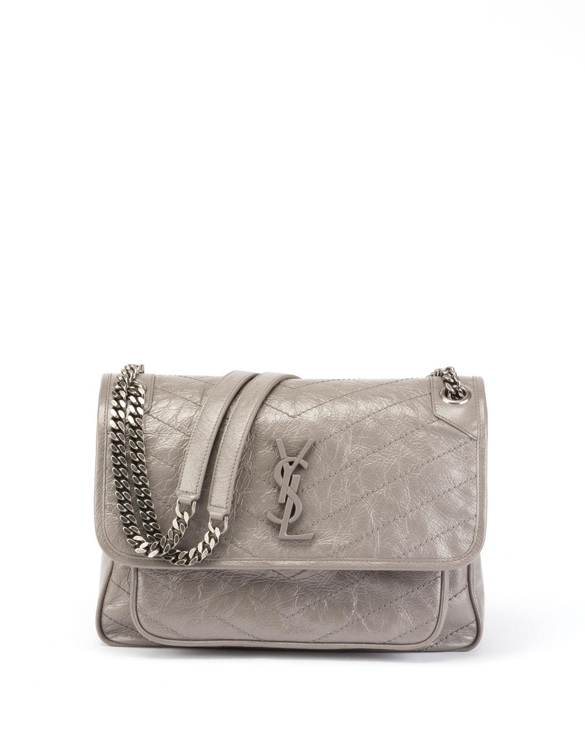 niki medium monogram ysl shiny waxy quilted shoulder bag