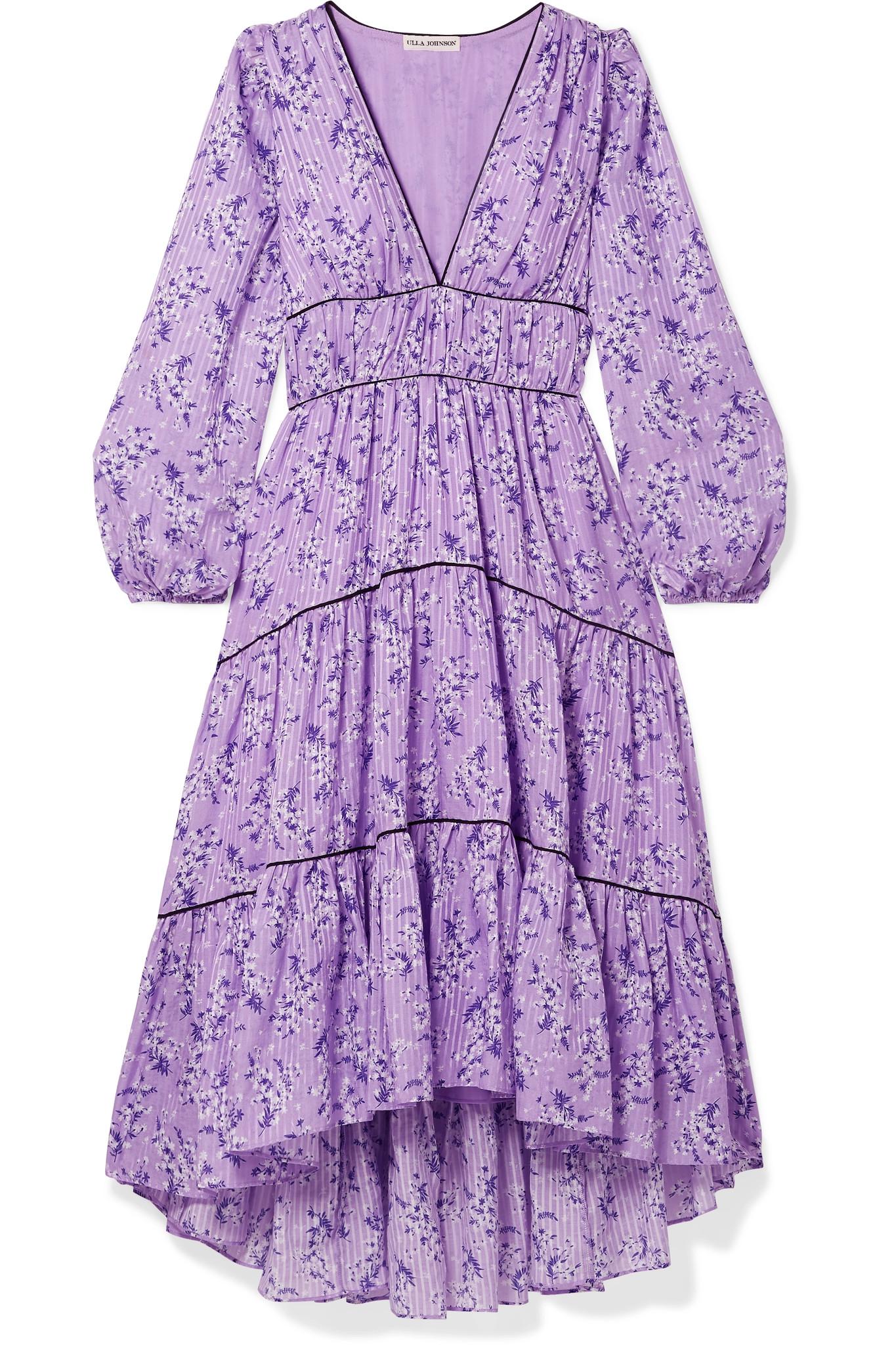 Lyst - Ulla Johnson Floral Print Midi Dress in Purple - Save 21%