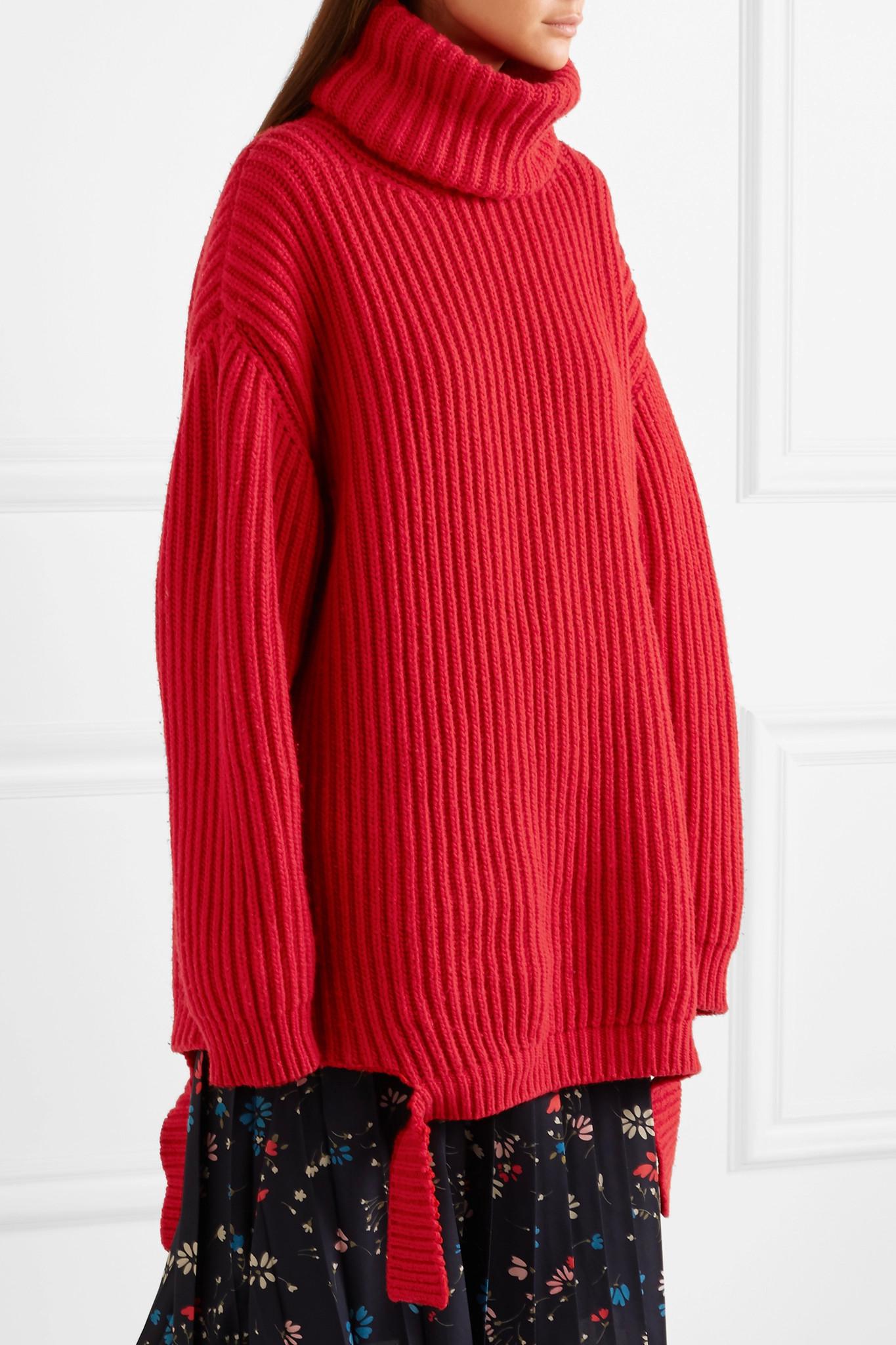 Balenciaga Oversized Ribbed Wool Turtleneck Sweater in Red - Lyst