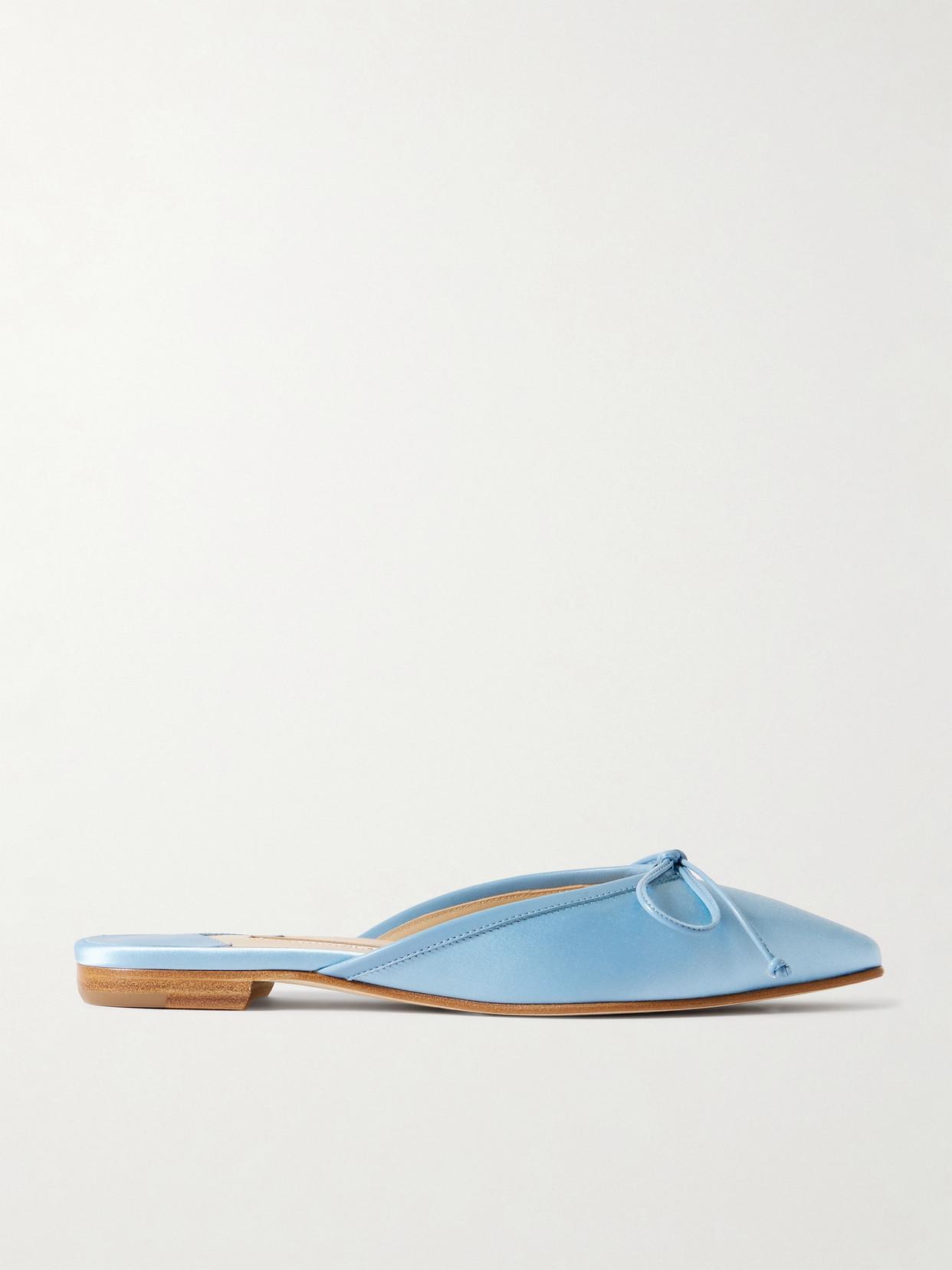 上質☆ MANOLO BLAHNIK Ballerimu leather-trimmed satin mules Ballerimu satin mules in blue - Manolo Blahnik | Mytheresa