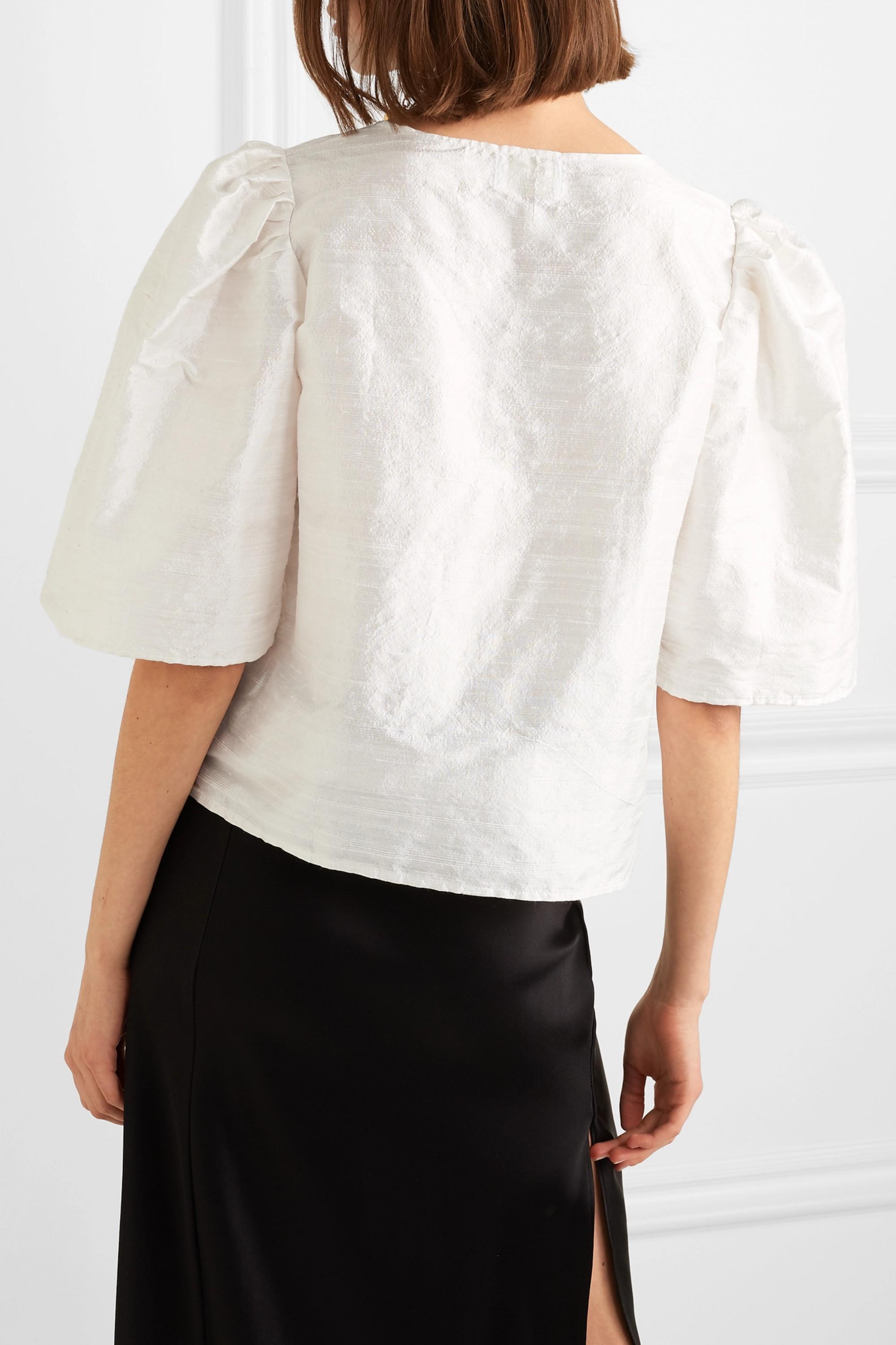 MaisonCléo Agnès Tie-detailed Silk-dupioni Blouse in White | Lyst