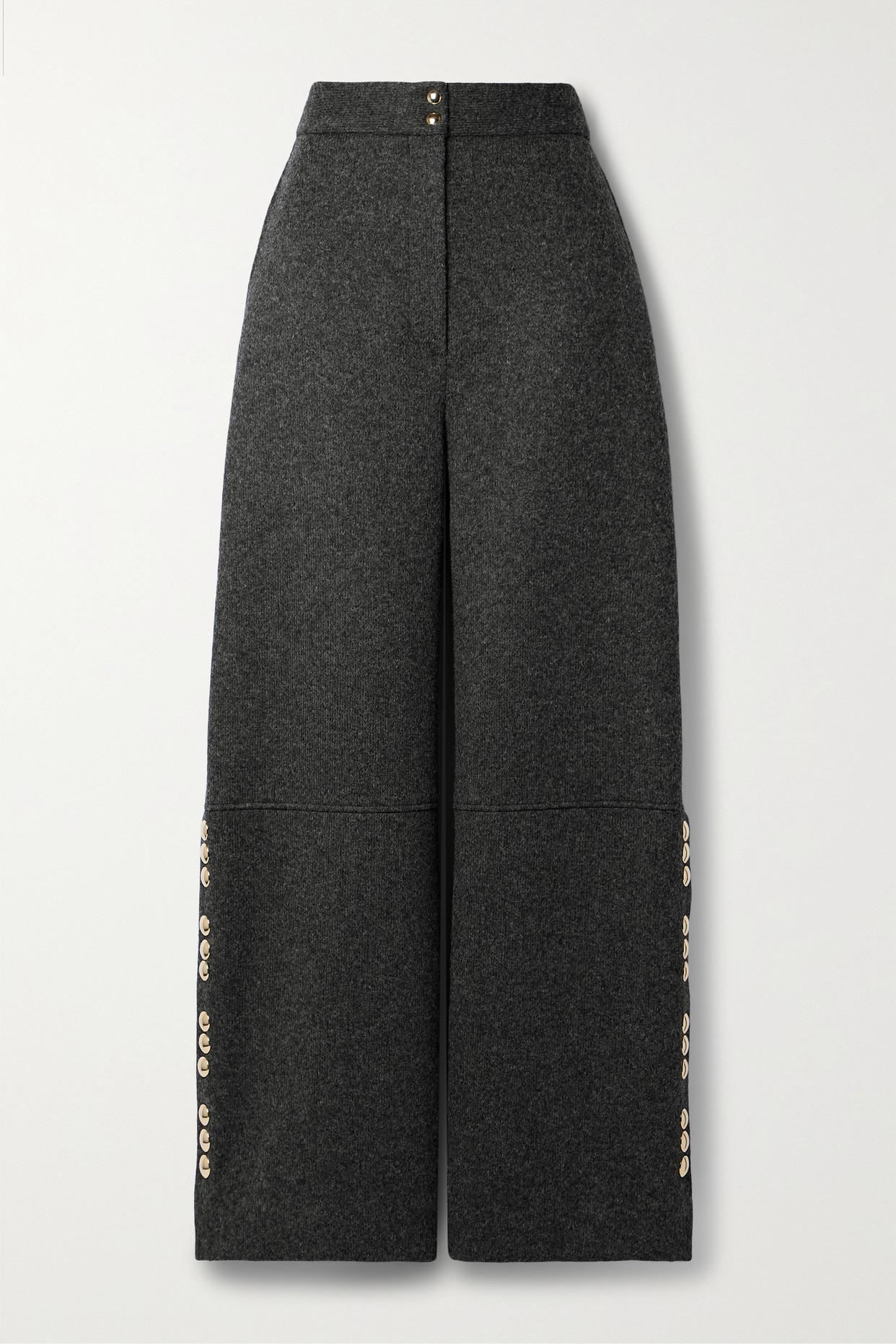 Khaite Krisla Embellished Woolblend Wideleg Pants in Black Lyst