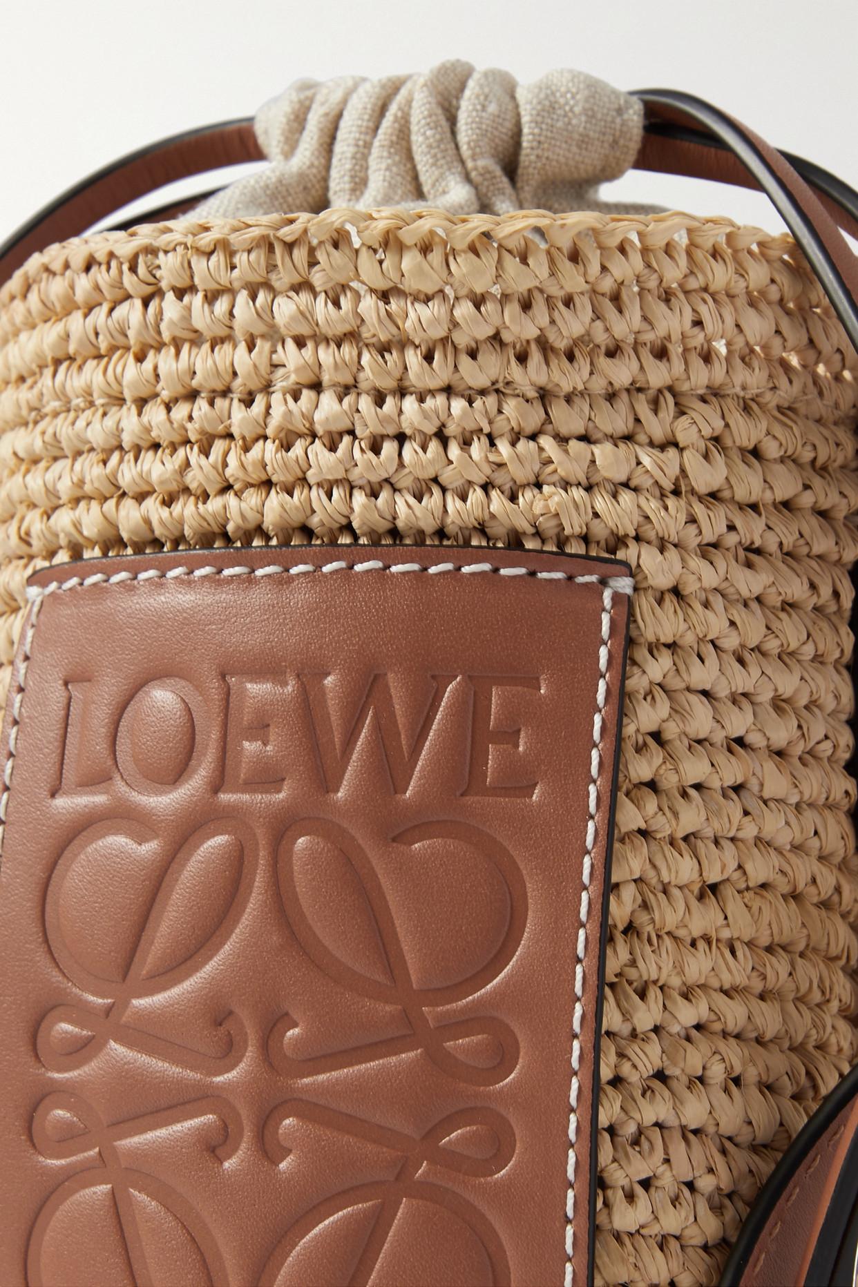 Shop LOEWE Leather-Trimmed Raffia Bucket Bag
