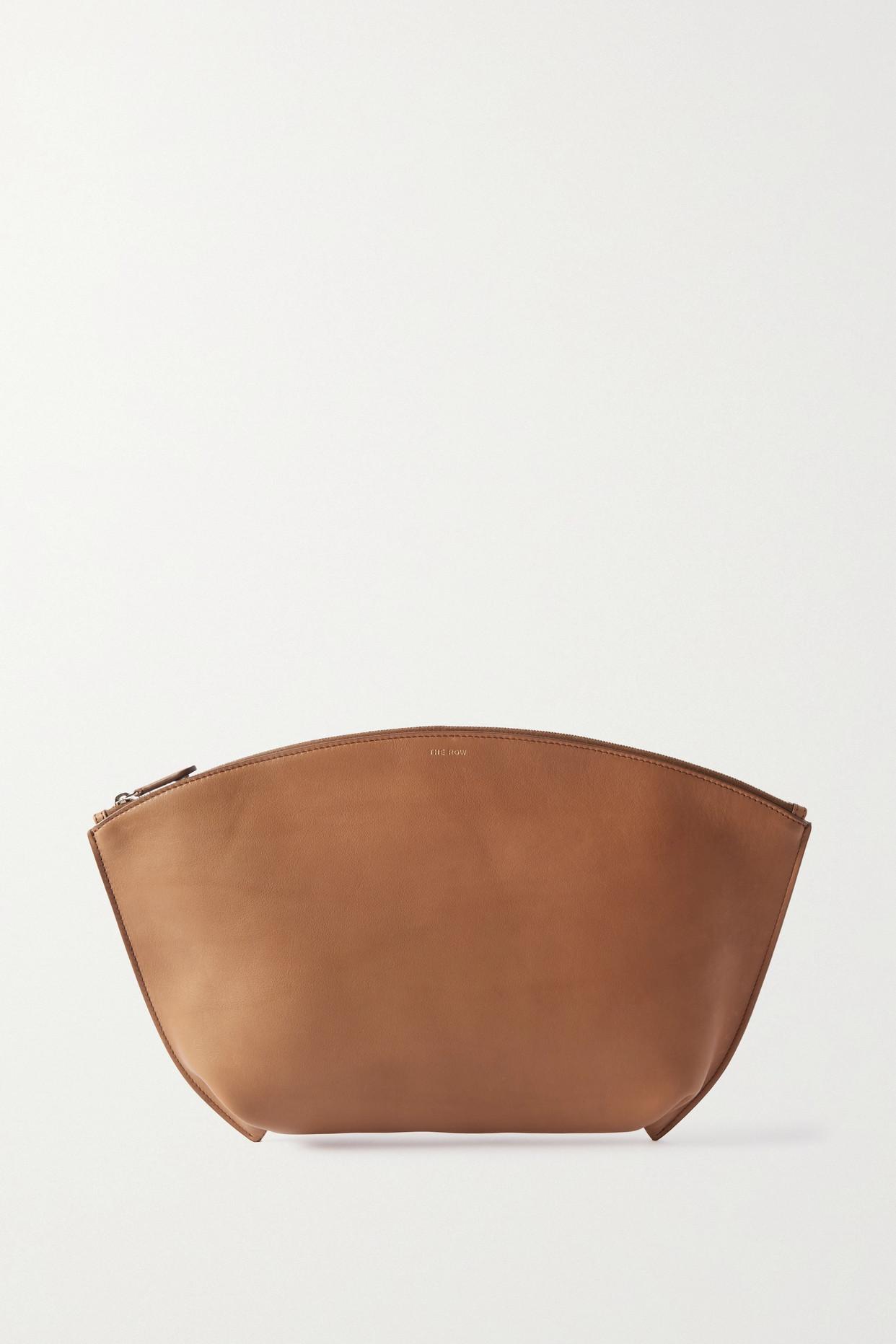 The Row Dante Large Leather Clutch in Brown Lyst