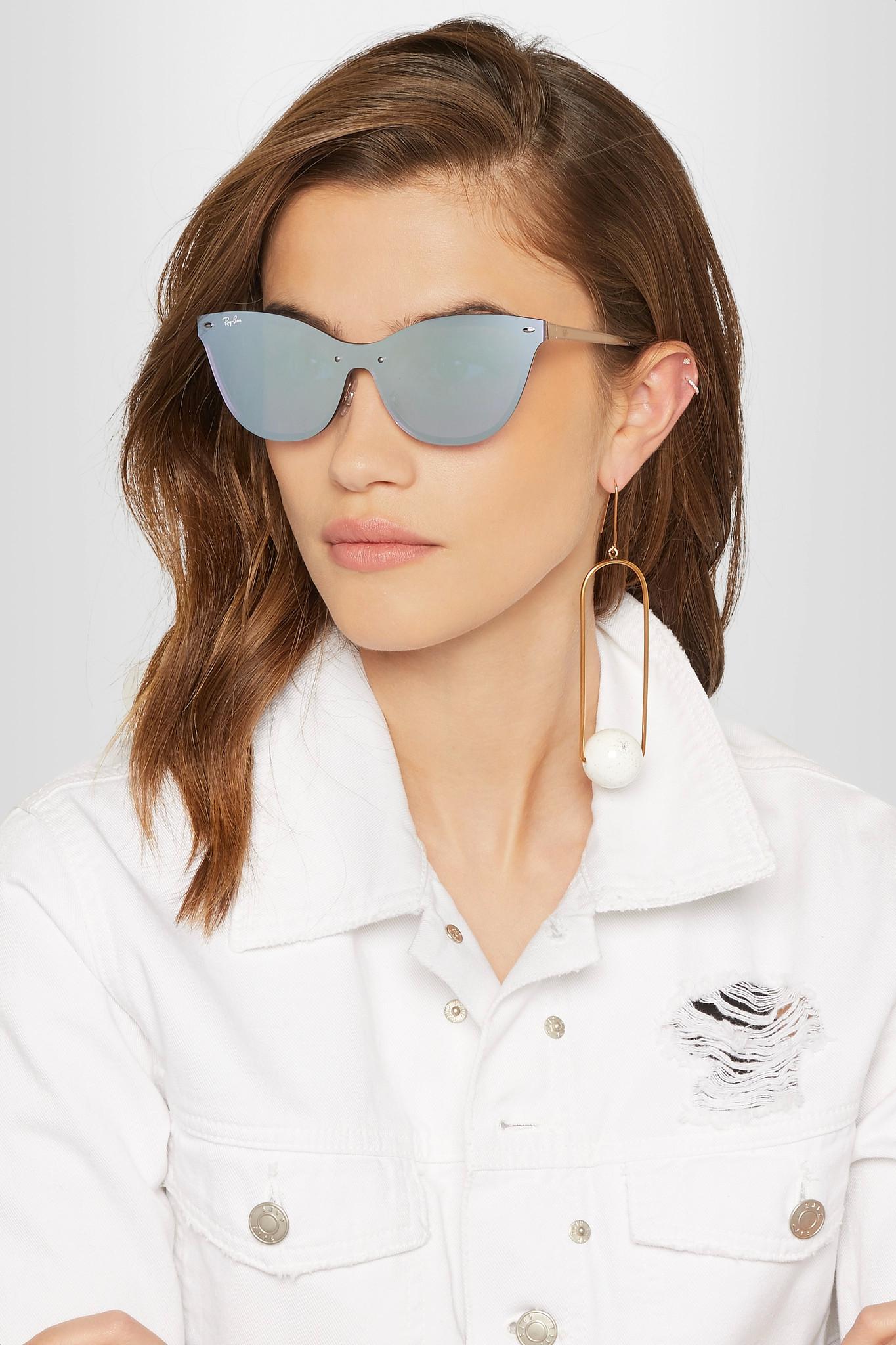 Ray-Ban Cat-eye Acetate Mirrored Sunglasses in Blue | Lyst