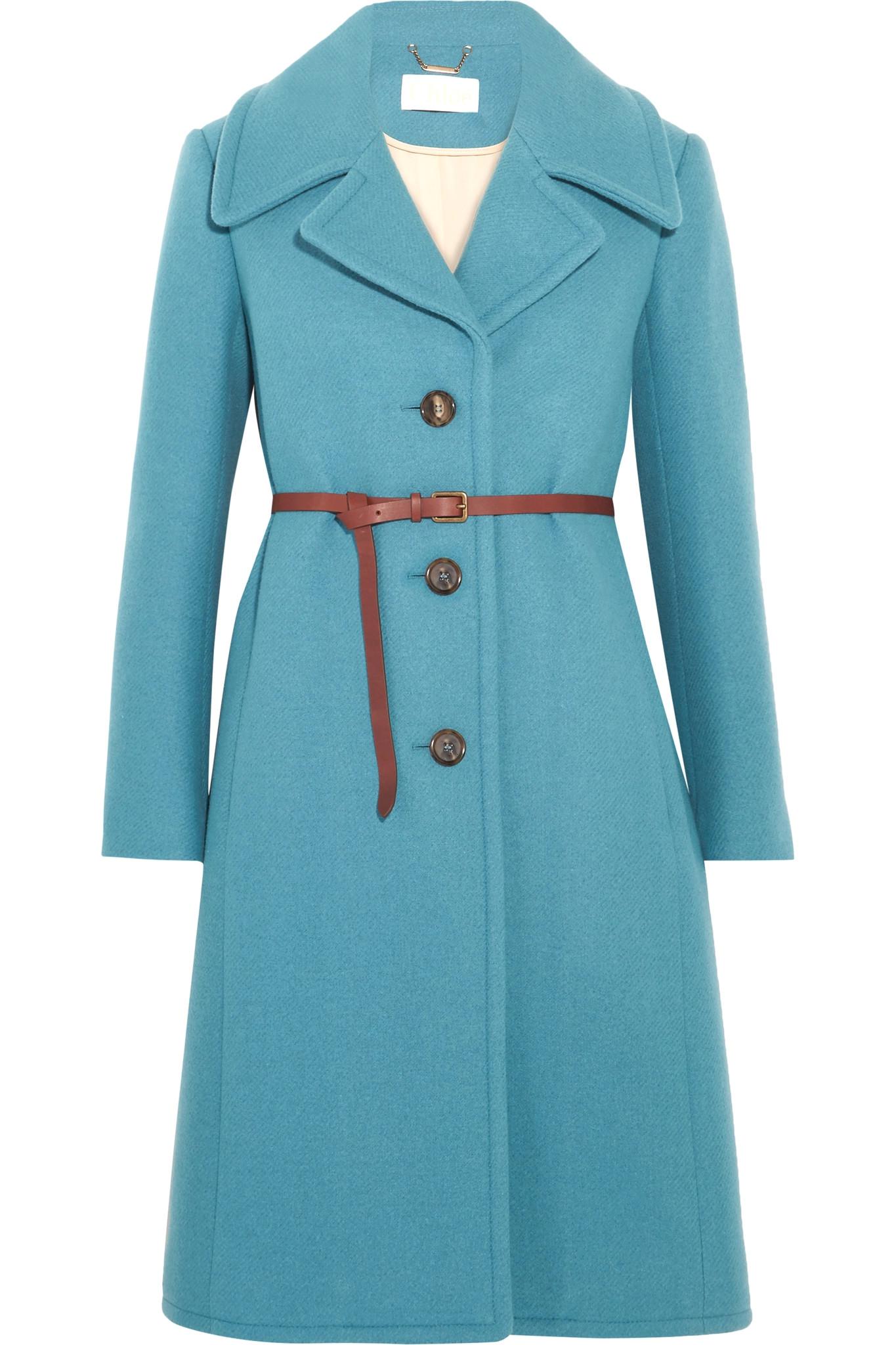 Chloé Iconic Belted Woolblend Coat in Blue Lyst