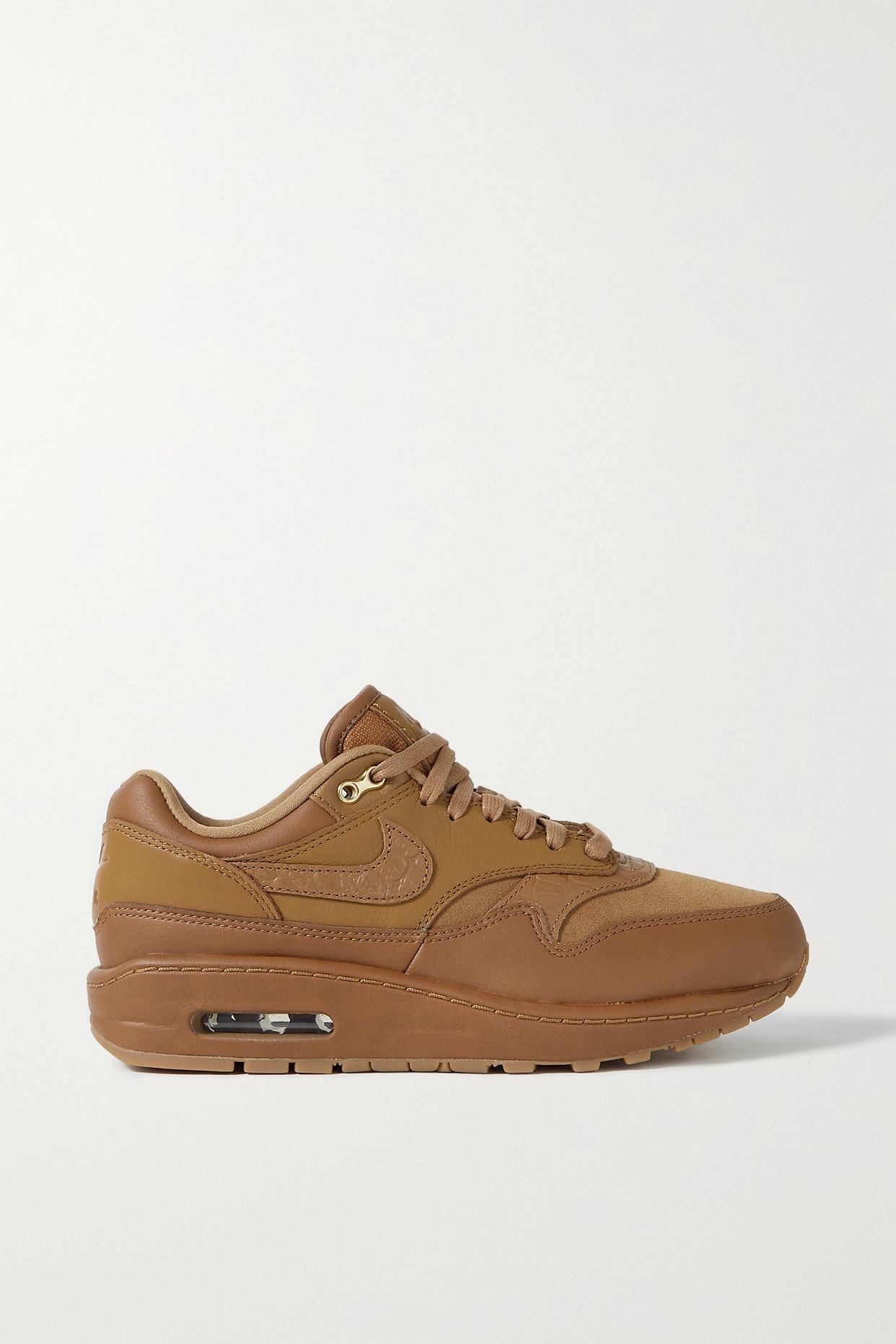 Nike Air Max 1 Suede And Croc Effect-trimmed Leather Sneakers in Brown |  Lyst