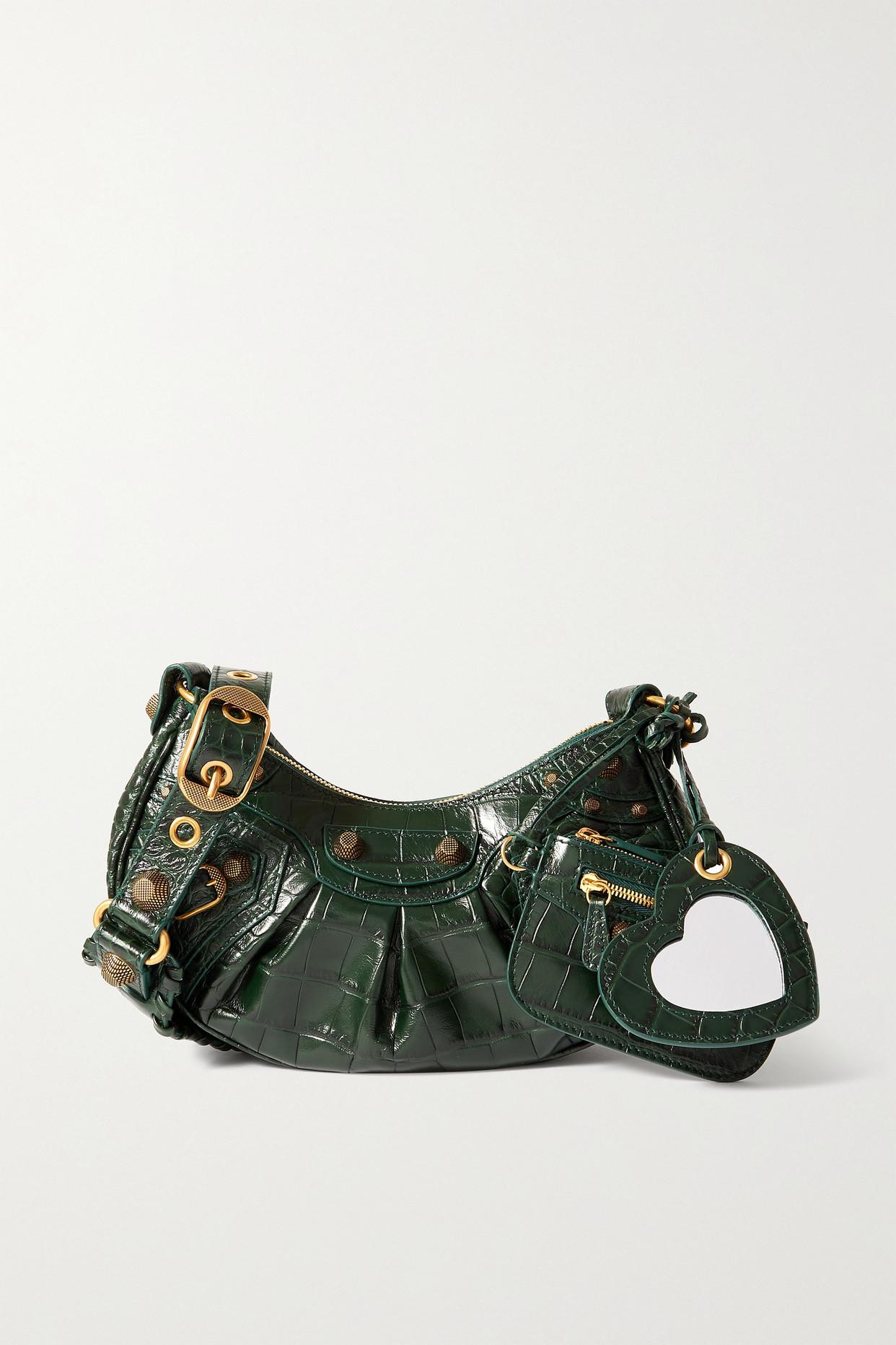 Balenciaga Le Cagole Xs Studded Croc-effect Leather Shoulder Bag in Green |  Lyst