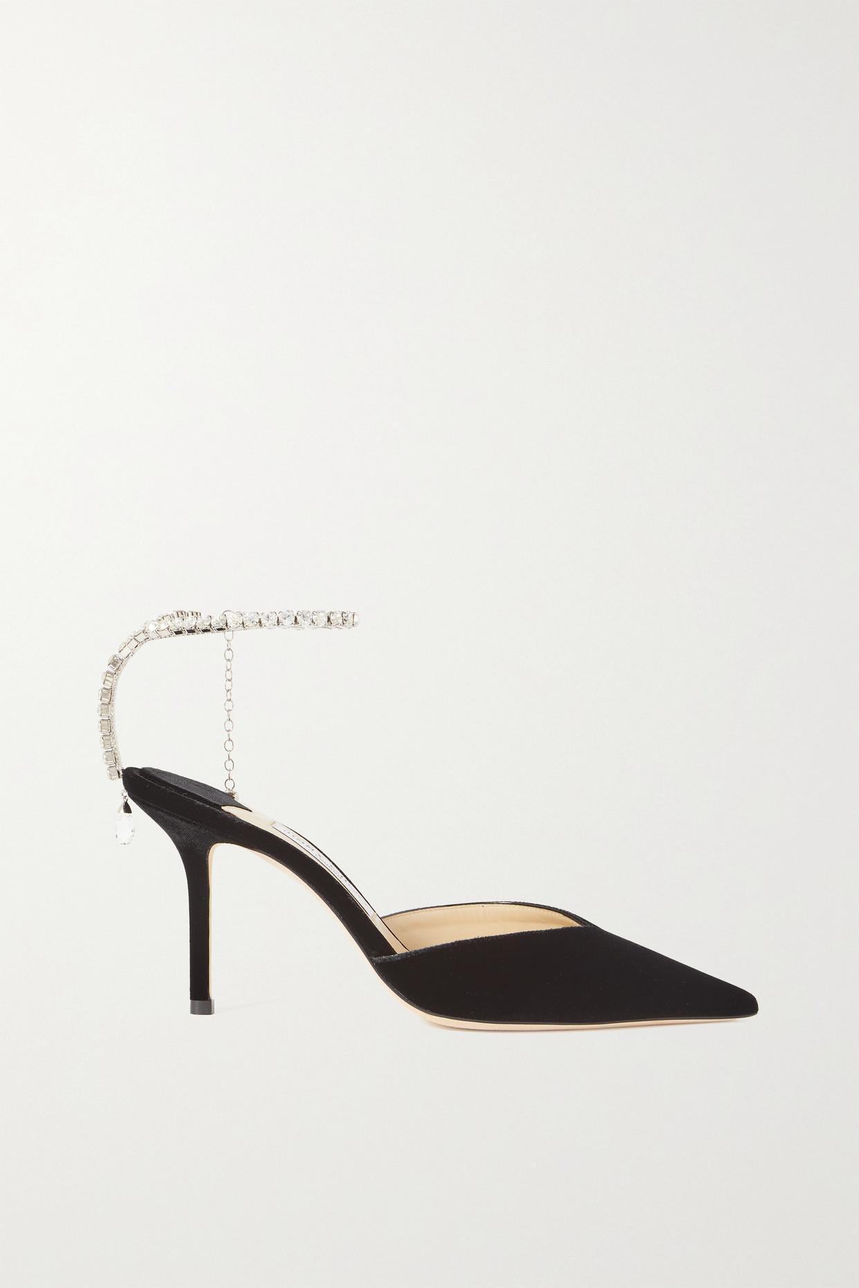 Jimmy Choo Saeda 85 Crystalembellished Velvet Pumps in Black Lyst