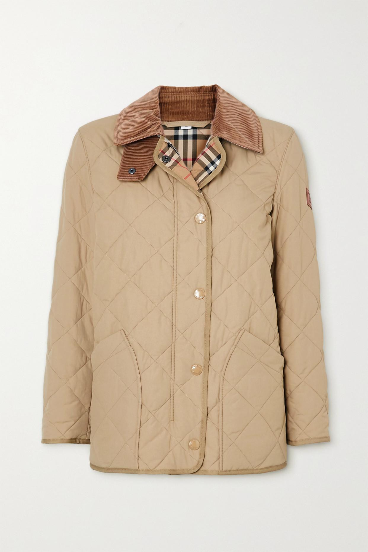 Burberry Corduroy And Leather-trimmed Quilted Shell Jacket in